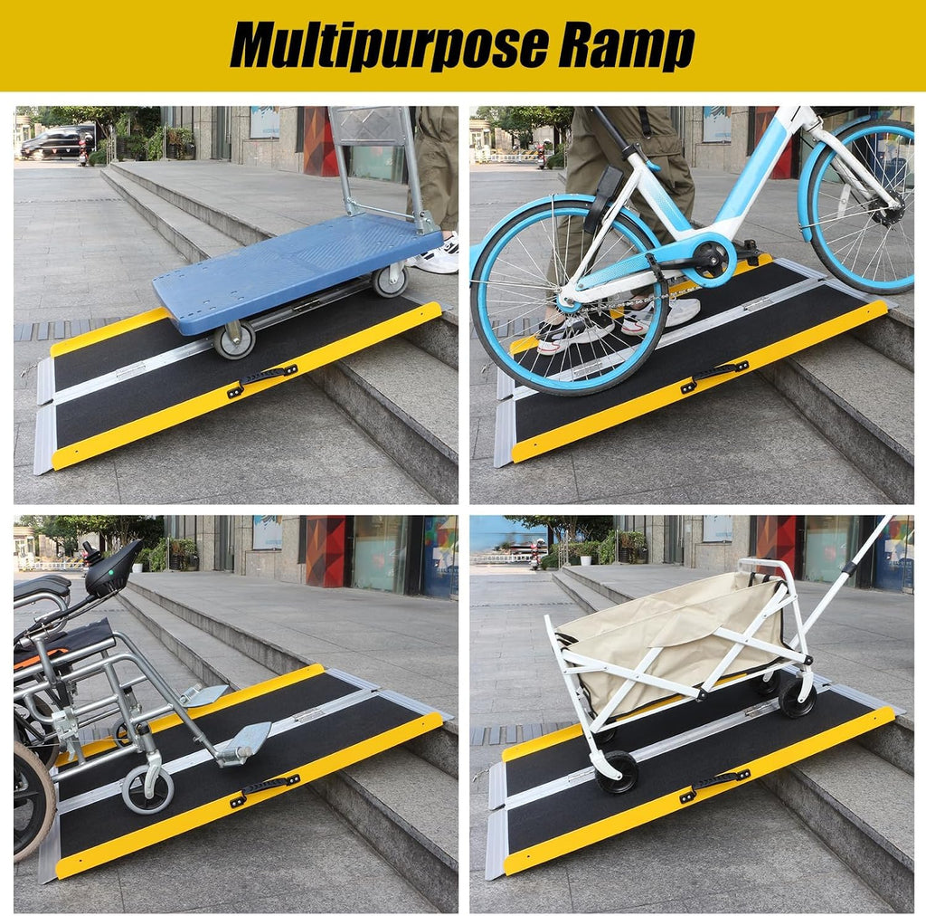 Portable Wheelchair Ramp 4FT, Foldable Ramps for Wheelchairs, Aluminum Handicap Ramp with Non-Slip Surface, Wheelchair Ramps for Home Steps, Stairs, Doorways, Curbs, 800LBS Capacity, FSA HSA Eligible