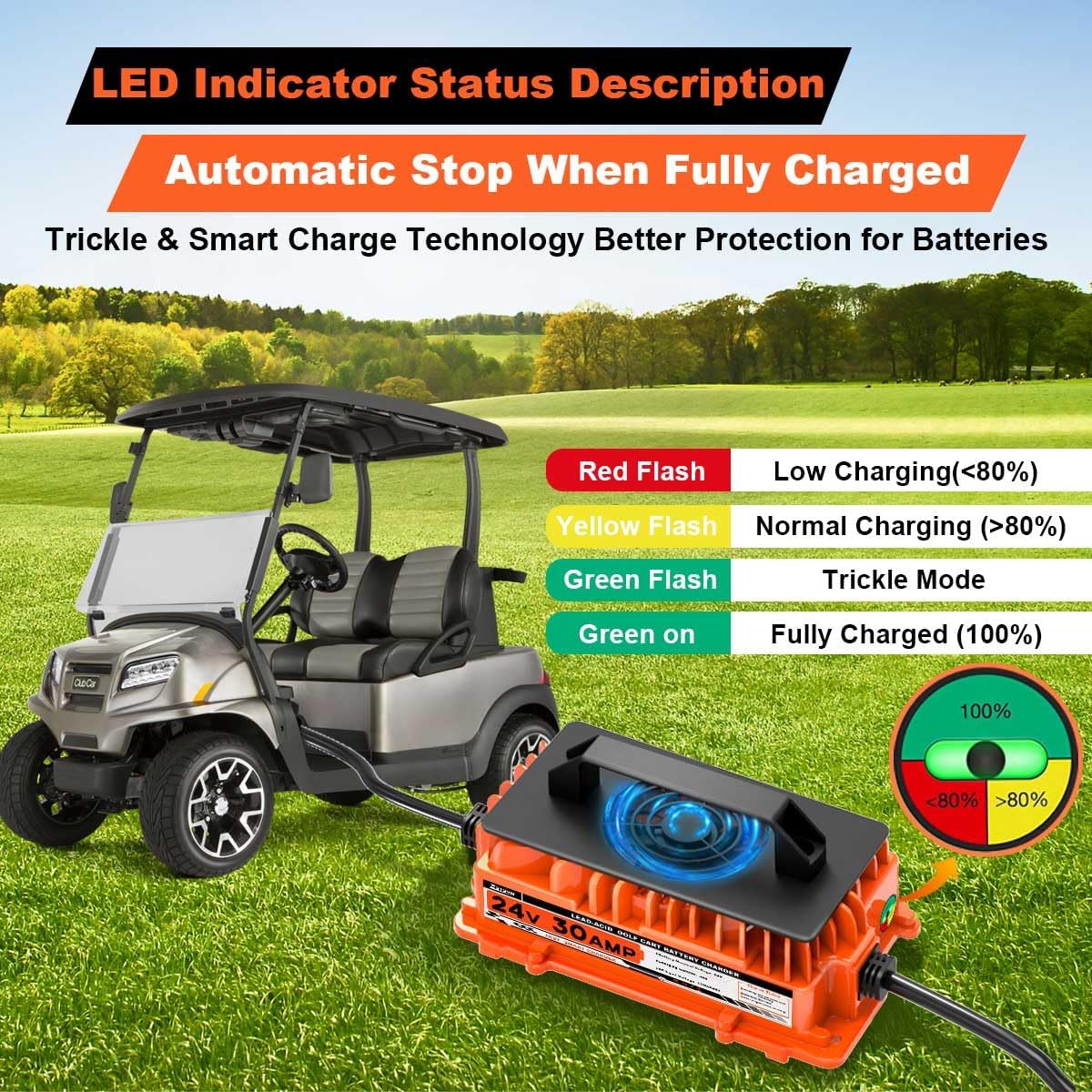 30A 24V Battery Charger 24 Volt Forklift Fast Charger with Anderson Plug Lead-Acid Battery Chargers for Sicorssors Lift, Pallet Jack, Lawn Mower, Floor Scrubberb