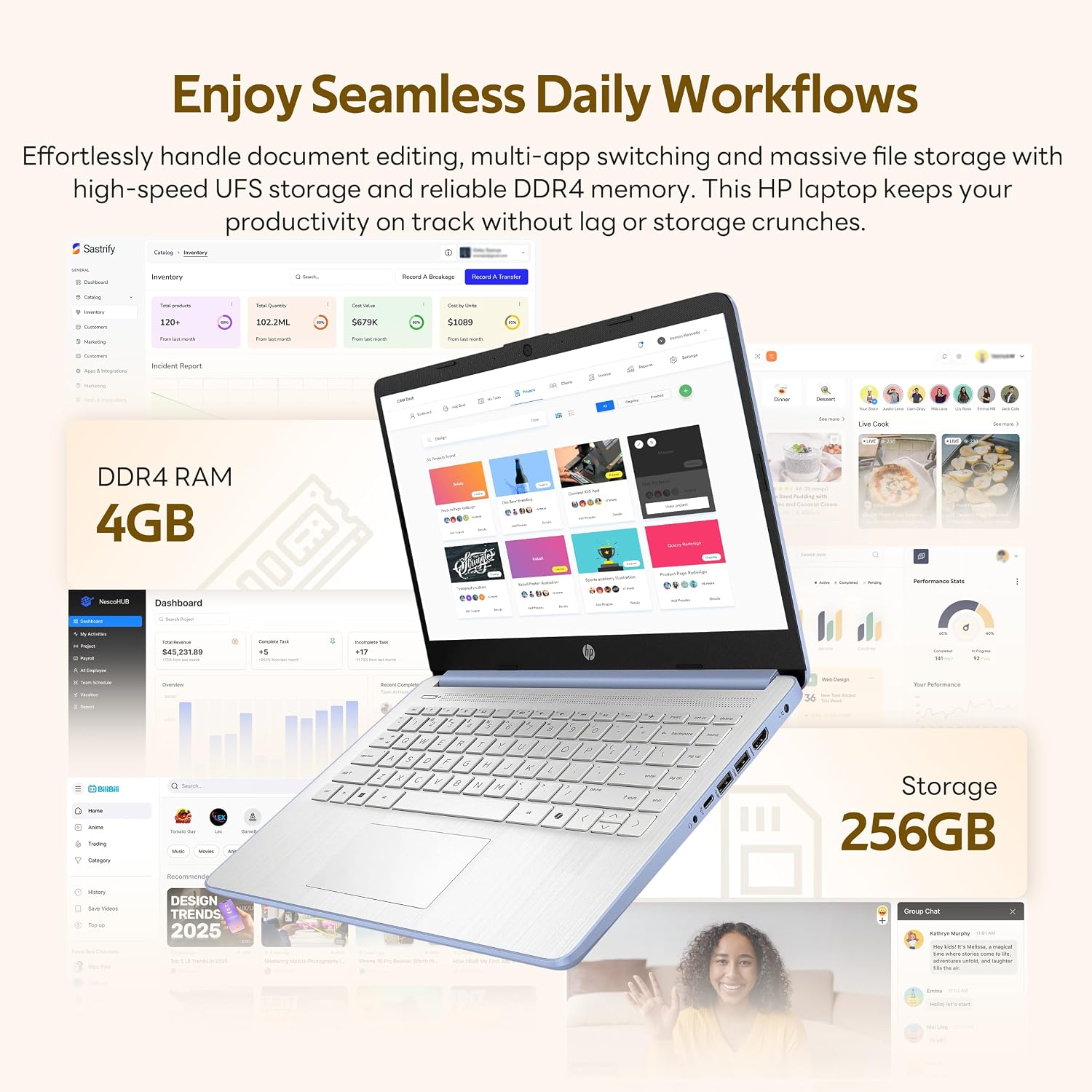 HP Stream 14' Laptop with AI Copilot, Flagship for Students & Business, 13th Gen Intel 4-Core, 4GB RAM, 256GB Storage (128GB UFS + 128GB Docking Station), Office 365 1-Year, Win 11 S, Sky Blue