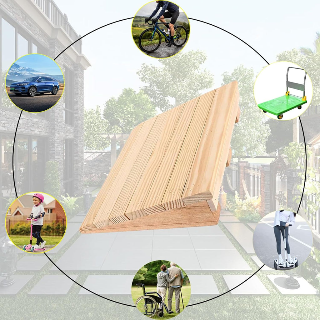 Transition Ramps 31.5x20x8in, Wood Threshold Ramp, Portable Mobile Threshold Rise Ramps, with Non-Slip Grooves, for Front Doors, Garage Doorways, Patios, Elderly Residential Home