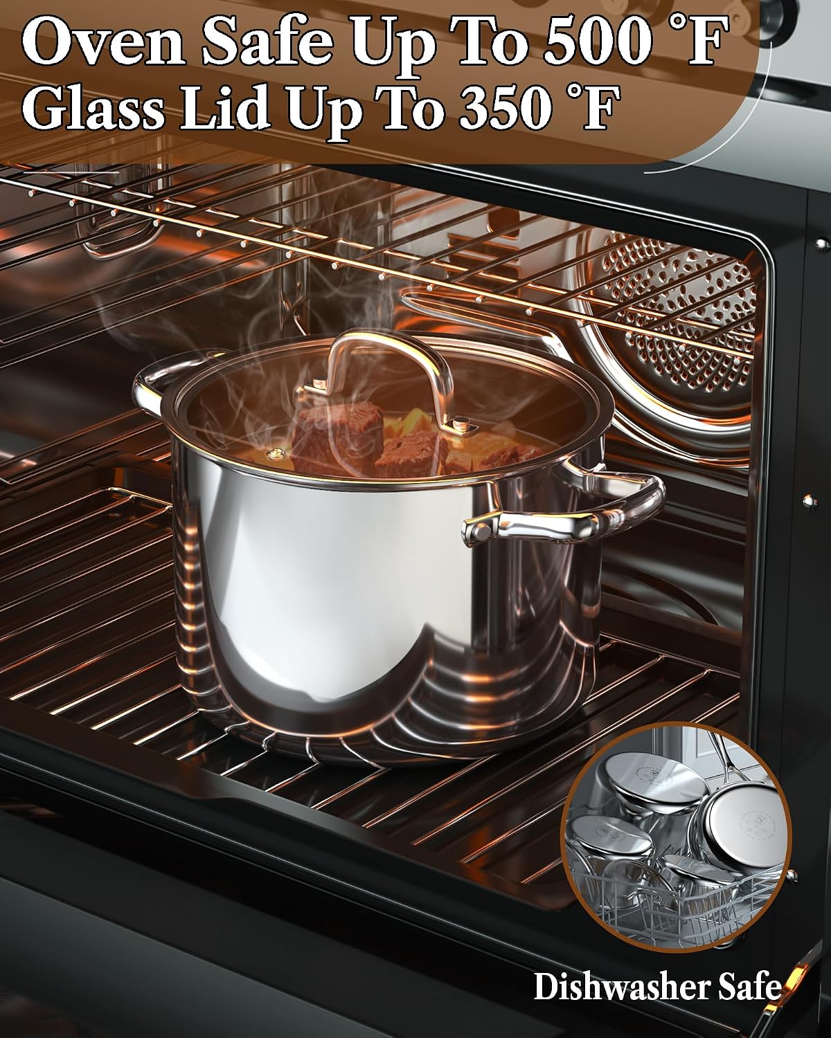 Cook N Home 7-Piece Tri-Ply Clad Stainless Steel Cookware Set, Pots and Pans Kitchen Set with Tempered Glass Lids, Induction-Ready, Dishwasher-Safe, Silver