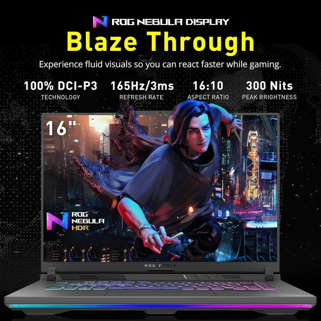 ASUS ROG Strix G16 G614 AI Gaming Laptop 16.0' 165Hz IPS WUXGA Display (AMD Ryzen 9 8940HX, GeForce RTX 5070 Ti 12GB, 16GB DDR5, 1TB SSD, RGB KB, Win 11 Home) w/DKZ USB Hub - G614PR-G16.R95070TI