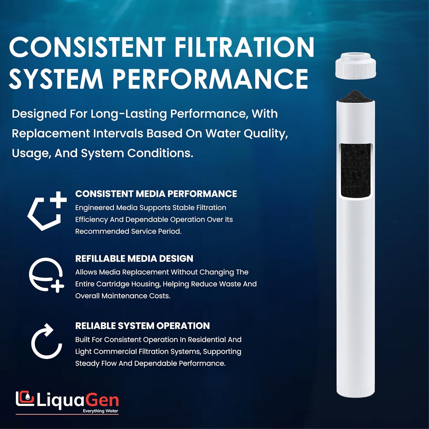 LiquaGen Bone Char Water Filter Replacement Cartridge – Helps Reduce Fluoride – Universal Refillable Filter for Whole House & Drinking Water – 2.5x10, 2.5x20, 4.5x10, 4.5x20 (4, 2.5' x 20')