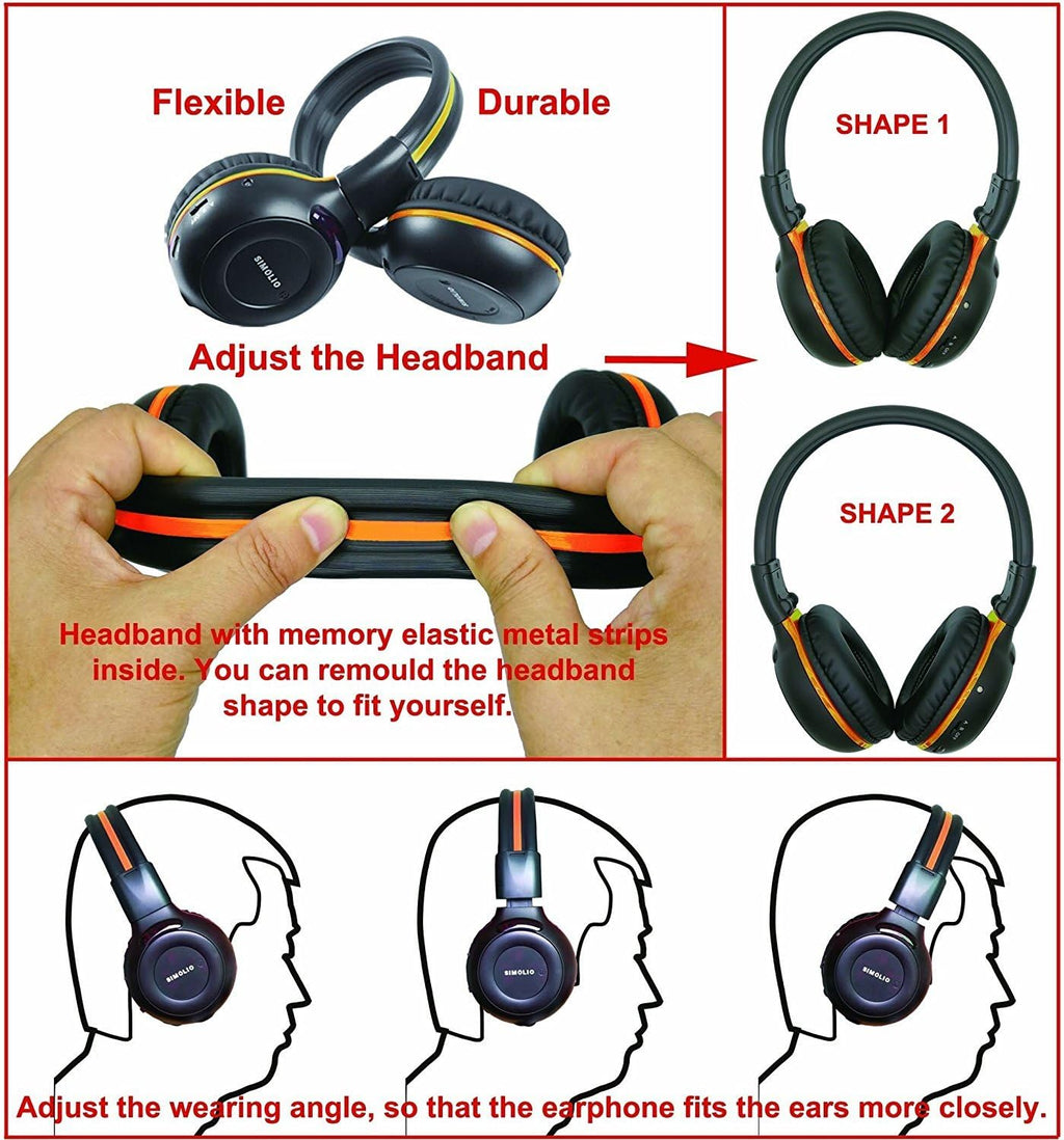 SIMOLIO 4 Pack Wireless IR Headphones for Car DVD and 2 Bluetooth Headphones for Kids, Infrared Headphones Compatible with Honda Odyssey & uConnect VES & Dodge Grand Caravan & Chevy Suburban 2006