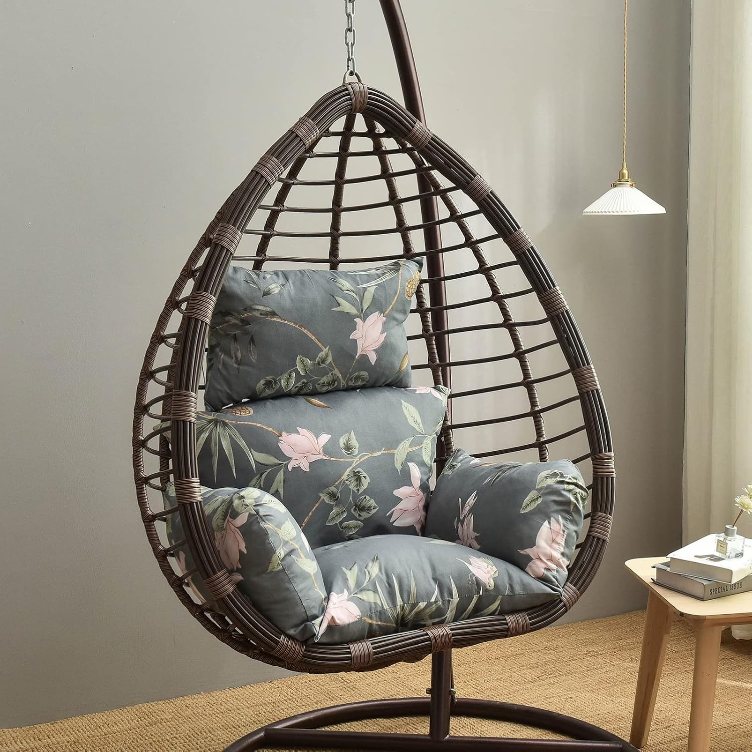 HUHJYUGE Egg Chair Cushion Only, Outdoor Hanging Swing Chair Seat Cushion Replacement, Thicken Waterproof Washable Hammock Chair Cushion with Headrest and Armrests, for Garden