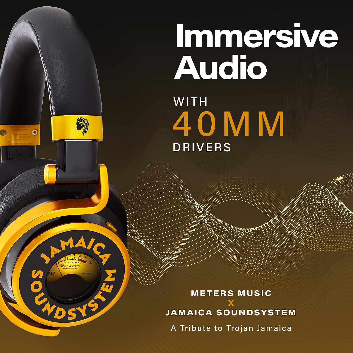 Meters OV-1-B-C Over-Ear Wireless Headphones with Active Noise Cancellation - Studio-Quality Sound with 16-Hour Playback & VU Display - Bluetooth 5.0, App-Controlled, 40mm Drivers (Jamaica)