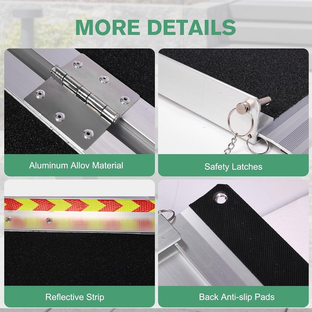 Folding Aluminum Door Threshold Ramp - Wheelchair Access Ramp for Home Steps Stairs Entry Doorways