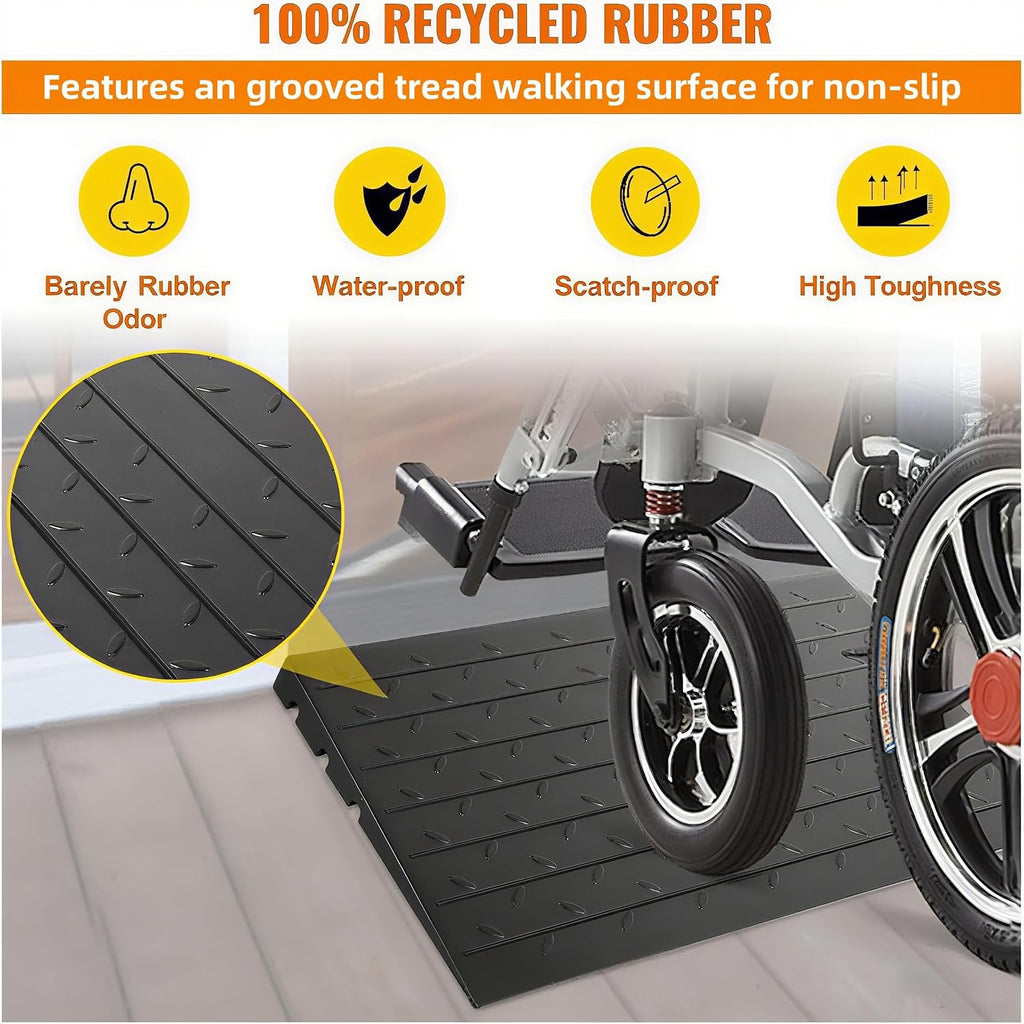 4' Rise Threshold Ramp for Doorway, 2500LBS Capacity 3 Channels Cord Cover Rubber Curb Ramp, Angled Entry Rated Handicap Ramps for Wheelchair and Scooter