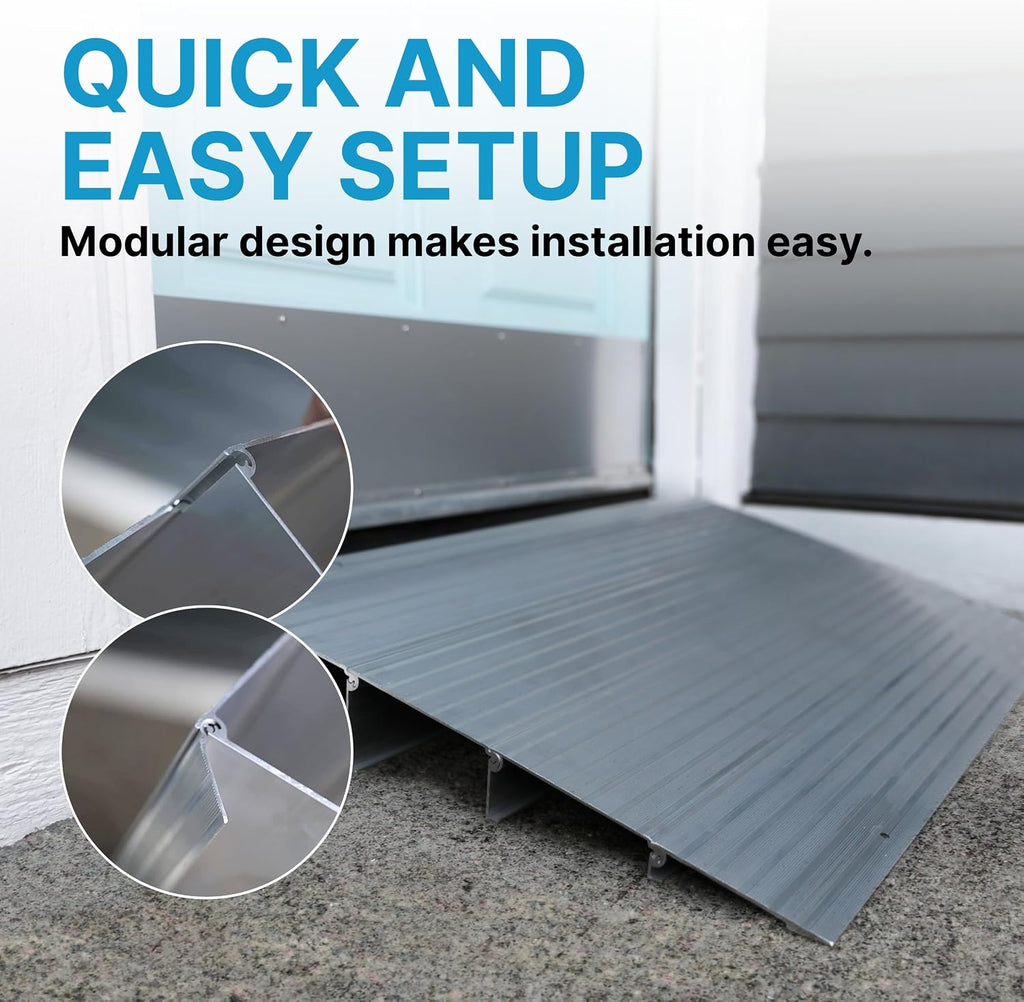 EZ-ACCESS - Threshold Ramps for Doorways - Portable Wheelchair Ramp for Home Steps, Aluminum Door Threshold Sliding Doors, Walker & Wheelchair Access - Adjustable Modular Transitions, 5' Rise