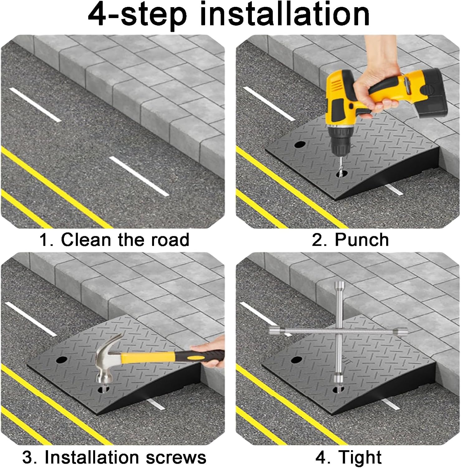 Curb Ramp Heavy Duty Rise Threshold Ramp with Expansion Screws Driveway Ramp for Loading Dock Warehouse Wheelchair(50 * 80 * 11cm/20 * 31 * 4.3in)