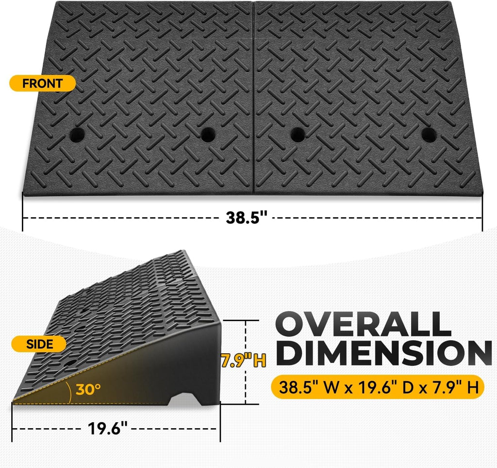 Auto Dynasty Rubber Curb Ramps, 7.9' Lift Height Curbside Driveway Ramp, 4410 LBS/2T Capacity Sidewalk Curb Ramp for Cars Trucks Bikes Motorcycles Wheelchairs, 2 Pack