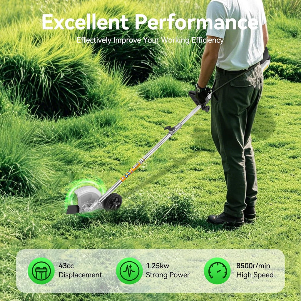 43cc Gas Weed Wacker, 2-Stroke String Trimmer/Edger Single Cylinder Air Cooled Engine with Heavy Duty Straight Shaft Lawn Mower Strings for Home Lawn Orchard Tea Garden Mowing