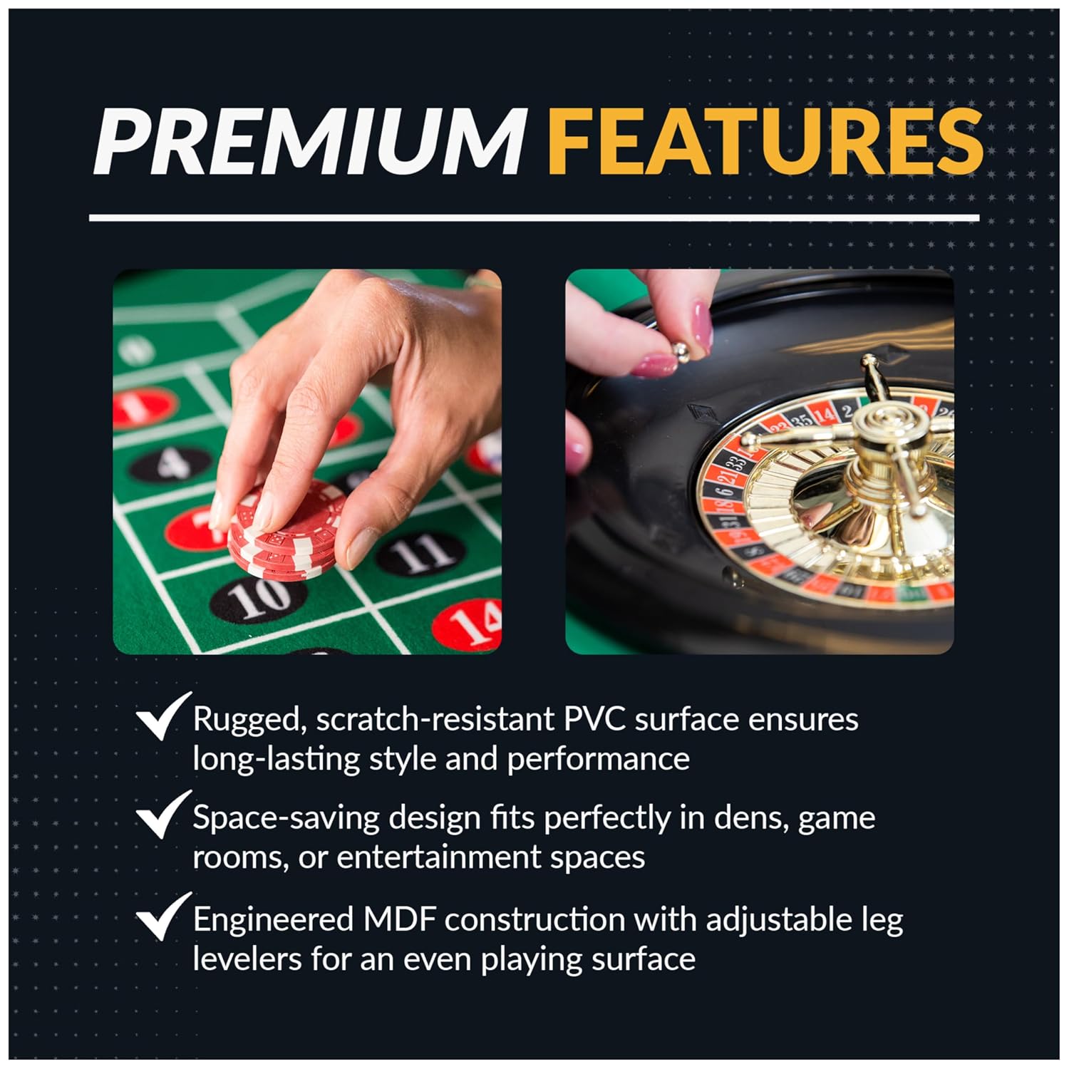 Hathaway Classic Monte Carlo 4 in 1 Casino Game Table - Includes Craps Table, Roulette Table Top, Blackjack Table Top Which Can Be Used as Poker Table Top, Bar Table Top, & Complete Game Accessories