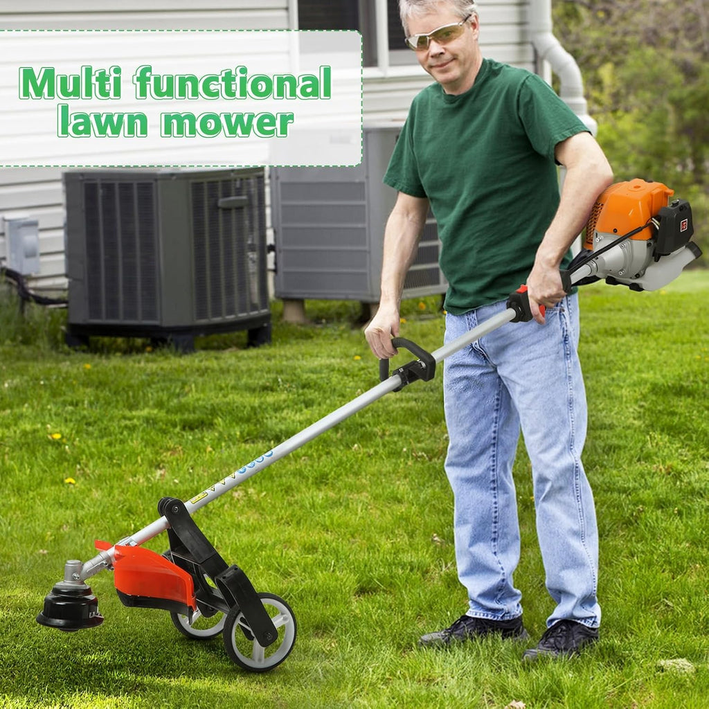 9 in 1 Gas Hedge Trimmer,Weed Eater Gas Powered Multi-Functional Trimming Tool 52CC 2-Cycle Weed Eater Wacker String Trimmer Brush Cutter Edger Pole Saw Weed Whacker Pruner with Extension Pole Orange