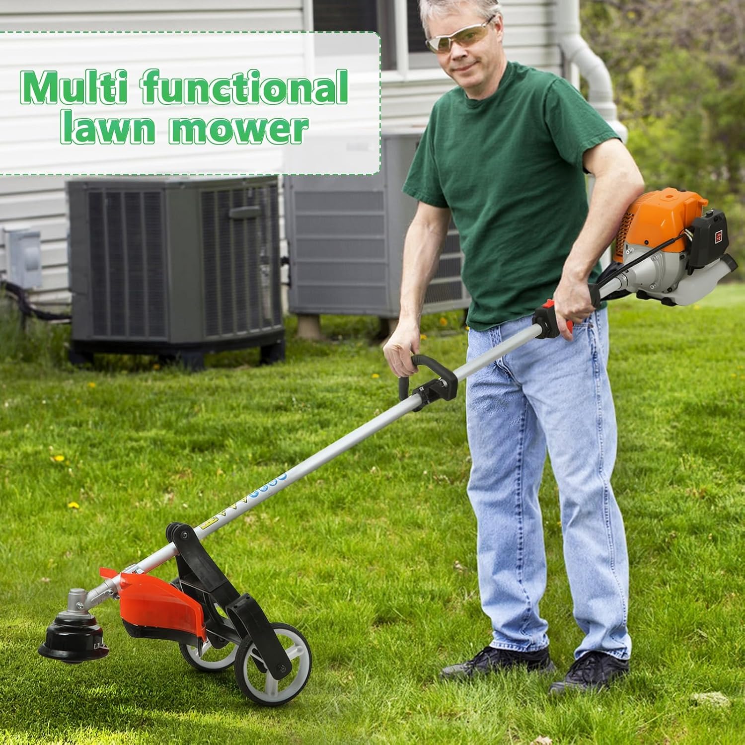 9 in 1 Gas Hedge Trimmer,Weed Eater Gas Powered Multi-Functional Trimming Tool 52CC 2-Cycle Weed Eater Wacker String Trimmer Brush Cutter Edger Pole Saw Weed Whacker Pruner with Extension Pole Orange