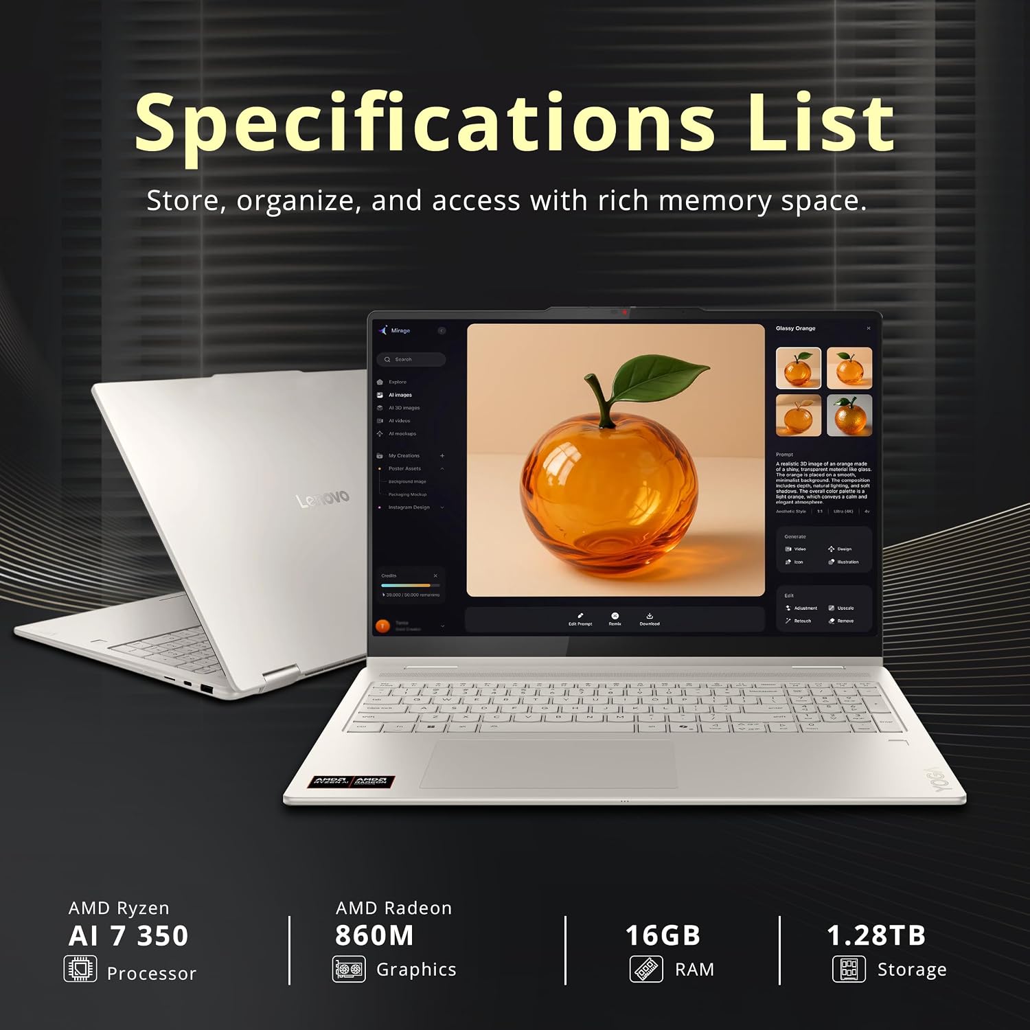 Lenovo Yoga 7 2-in-1 16' 2K Touchscreen Copilot+ PC Laptop, AMD Ryzen AI 7 350, 16GB LPDDR5X, 1.28TB Storage(1TB SSD+288GB Docking Station), Backlit Keyboard, Fingerprint, WiFi 7, Win 11 Pro, Seashell