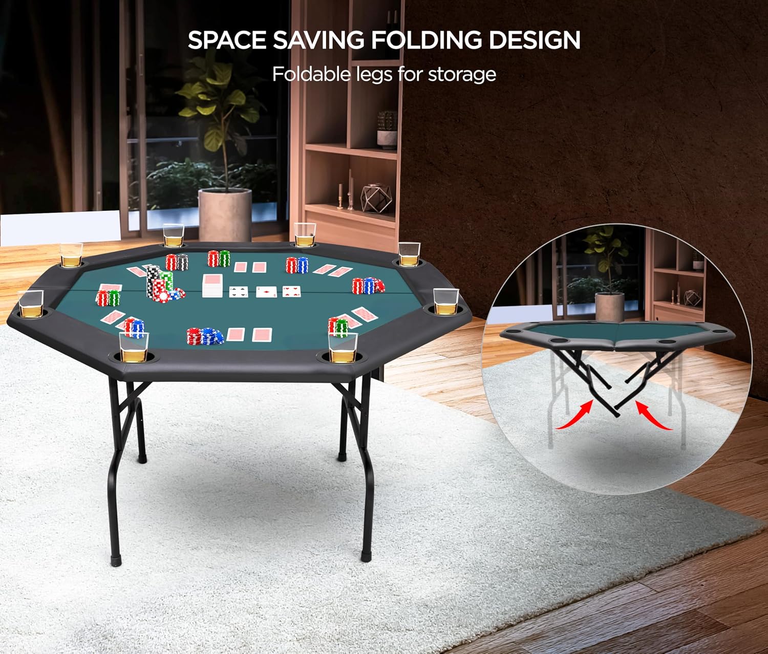 ZivPlay Poker Table Foldable Texas Holdem Poker Table Portable with Folding Legs for Card Game and Casino Gambling 8 Player Octagon (48)