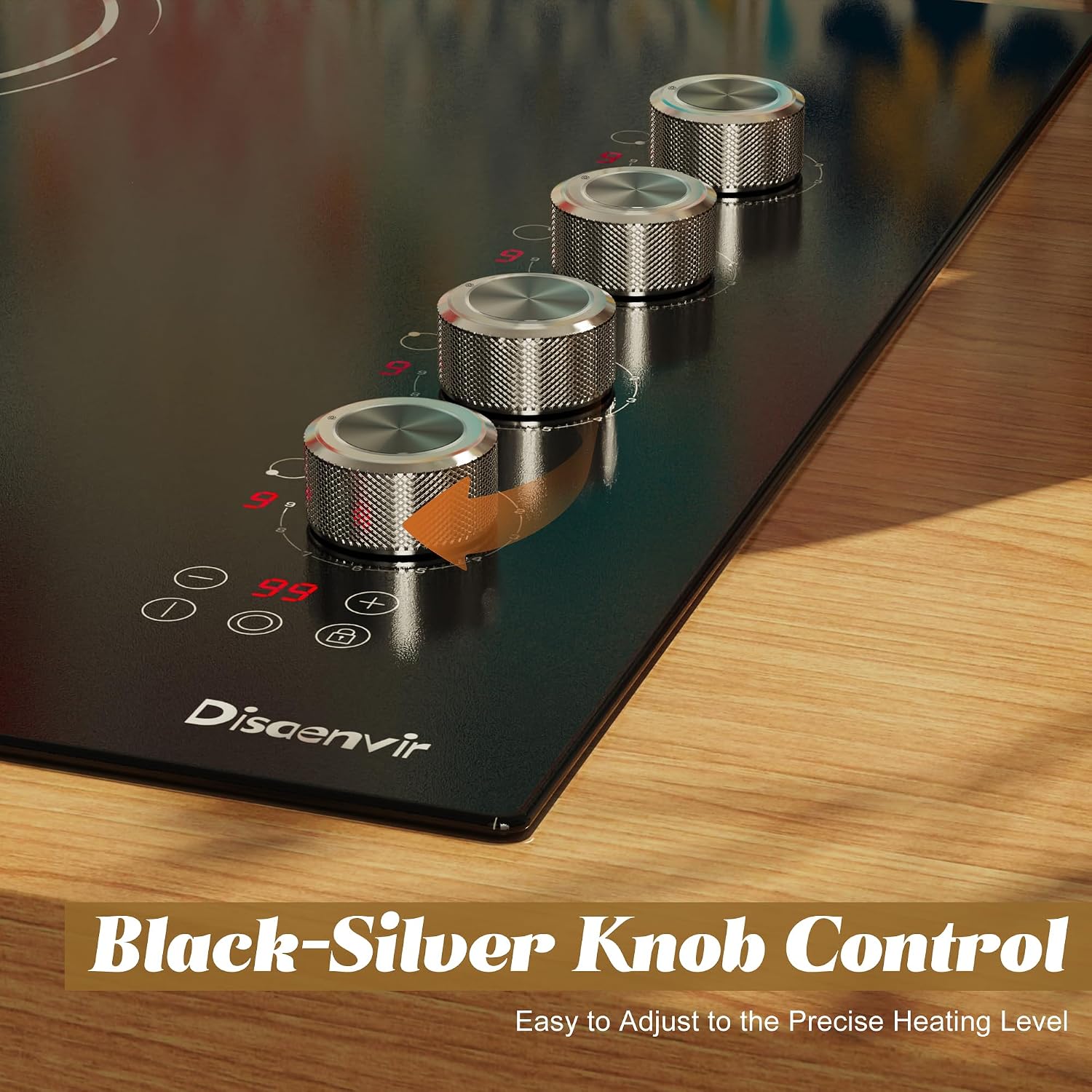 30 Inch Electric Cooktop 4 Burner - Built-in(29.13'x19.3') Ceramic Stovetop 6700W, 30' Electric Cook Top with Timer, Safety Lock, Pause, Dual Ring, 220V - 240V Hard Wire (Black-Sliver Knob)