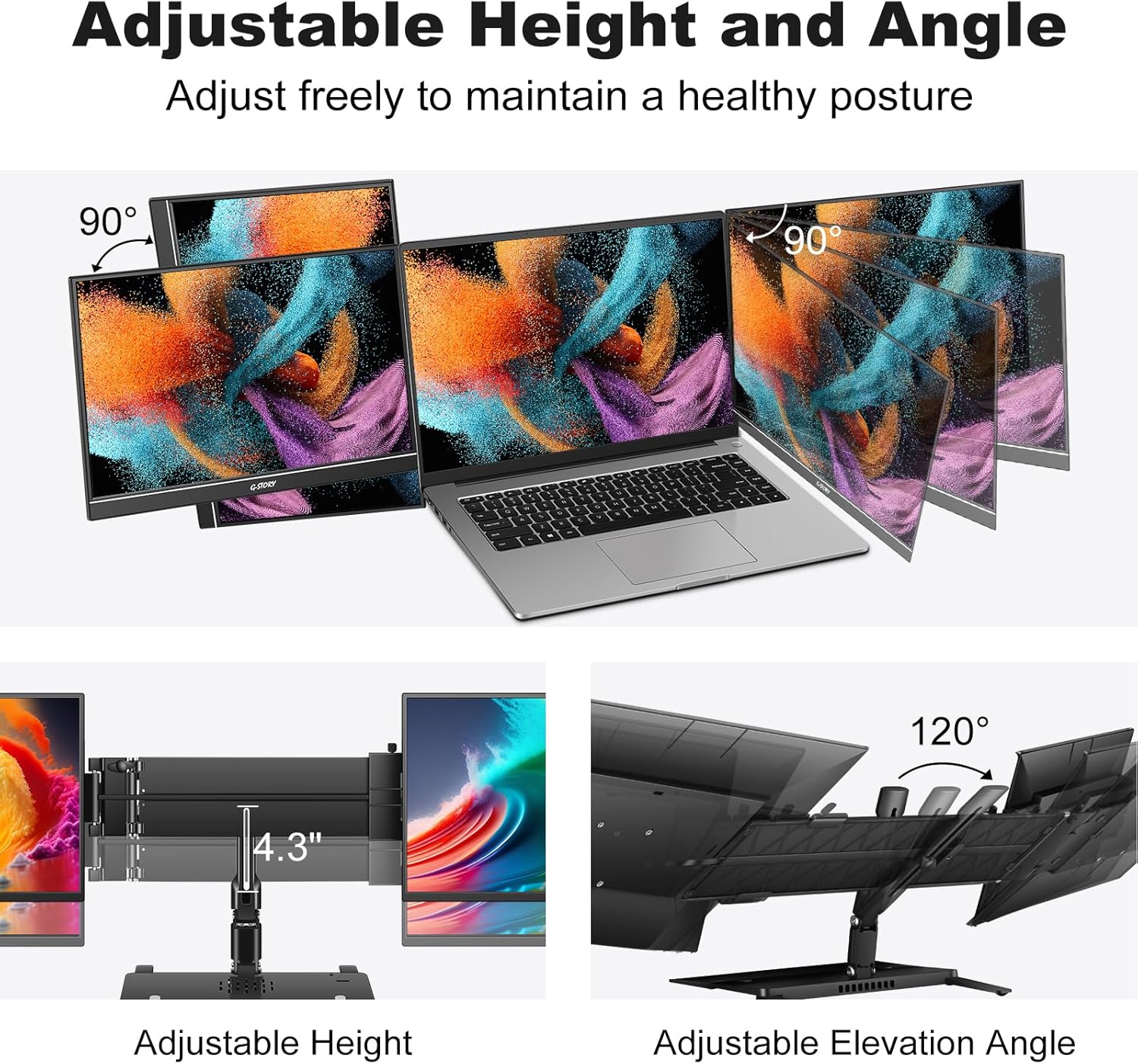 G-STORY Triple Laptop Screen Extender, 14' FHD 1080P Portable Laptop Extended Monitor, One Cable Connect Dual Screen Monitor (Without Fan Dual Screen)