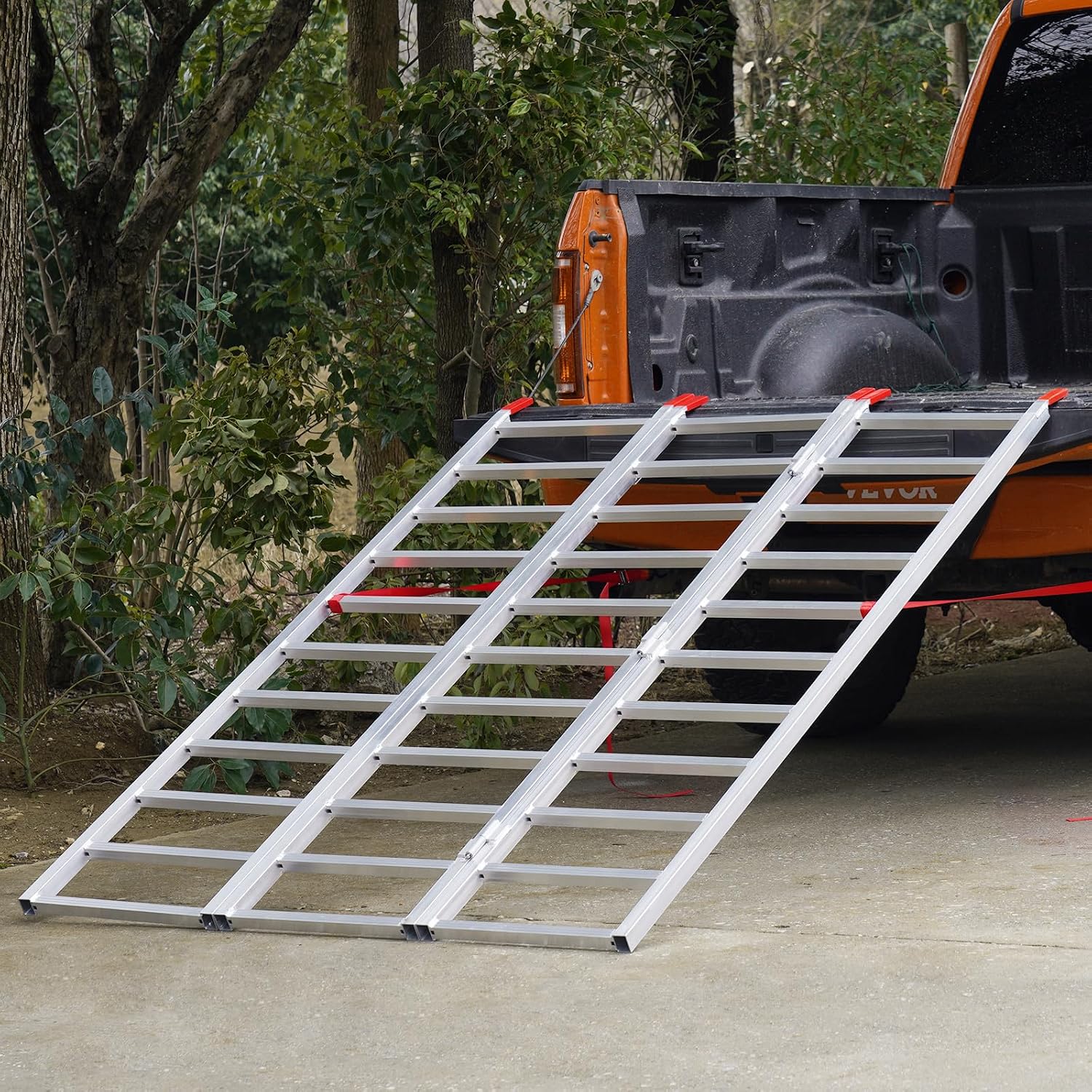 VEVOR Aluminum Ramps, 1500 lbs, Folding Loading Ramp with Load Straps, Tri-Fold Ramp for Motorcycles,UTVs, ATVs, Trucks, Lawnmowers, Snow Blowers, 77' L x 54' W, Sliver