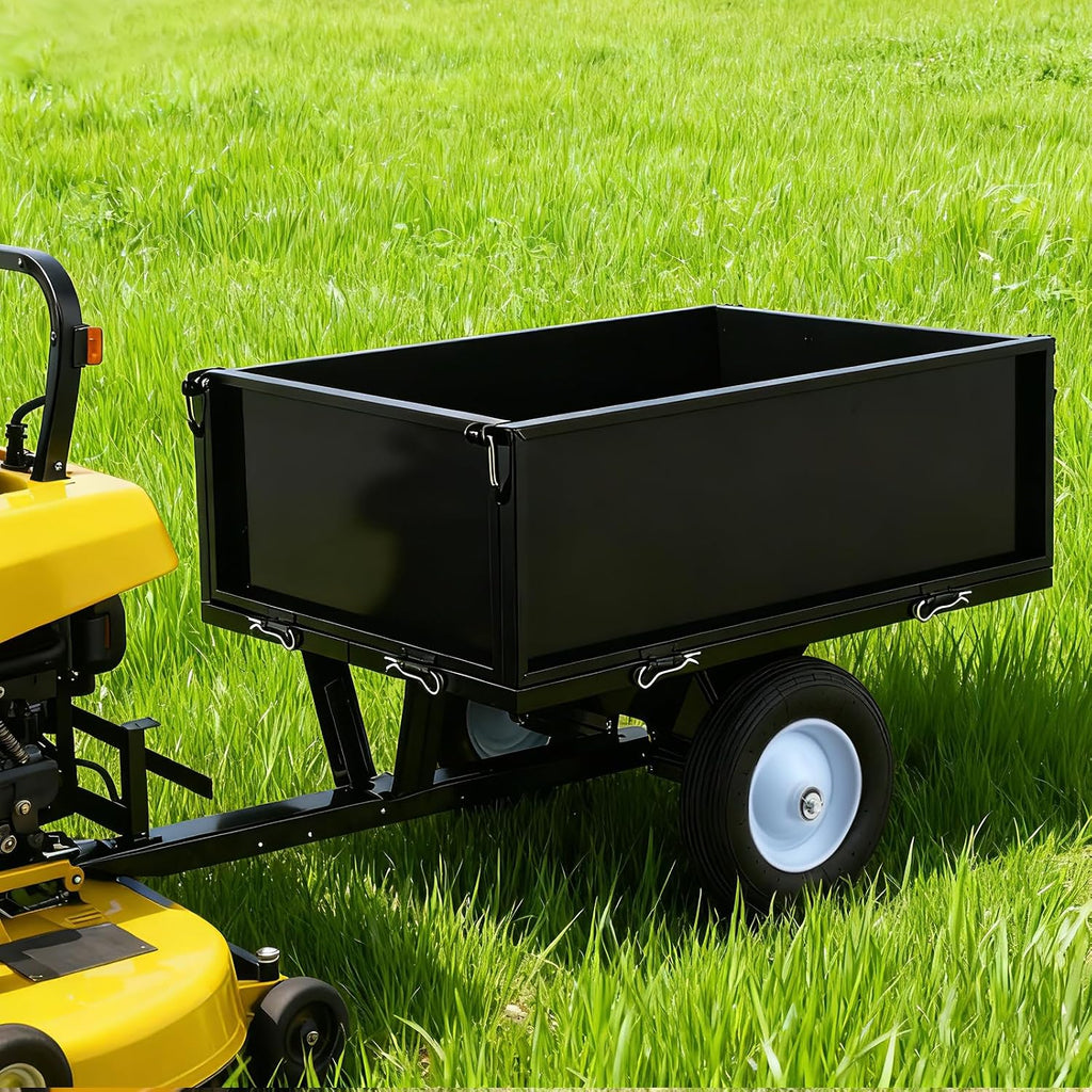 GAOMON 500LB Heavy Duty Tow Behind ATV Trailer Steel Dump Cart - 10-Cubic Feet Capacity - Garden Utility Trailer - Trailers with Removable Tailgate for Riding Lawn Mower Tractor
