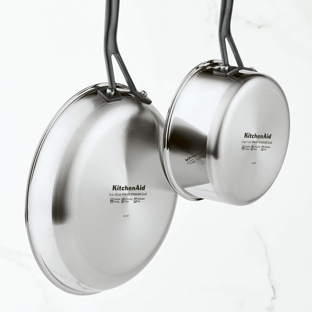 KitchenAid 5-Ply Clad Polished Stainless Steel Cookware Pots and Pans Set, Cookware Set (10 Piece)