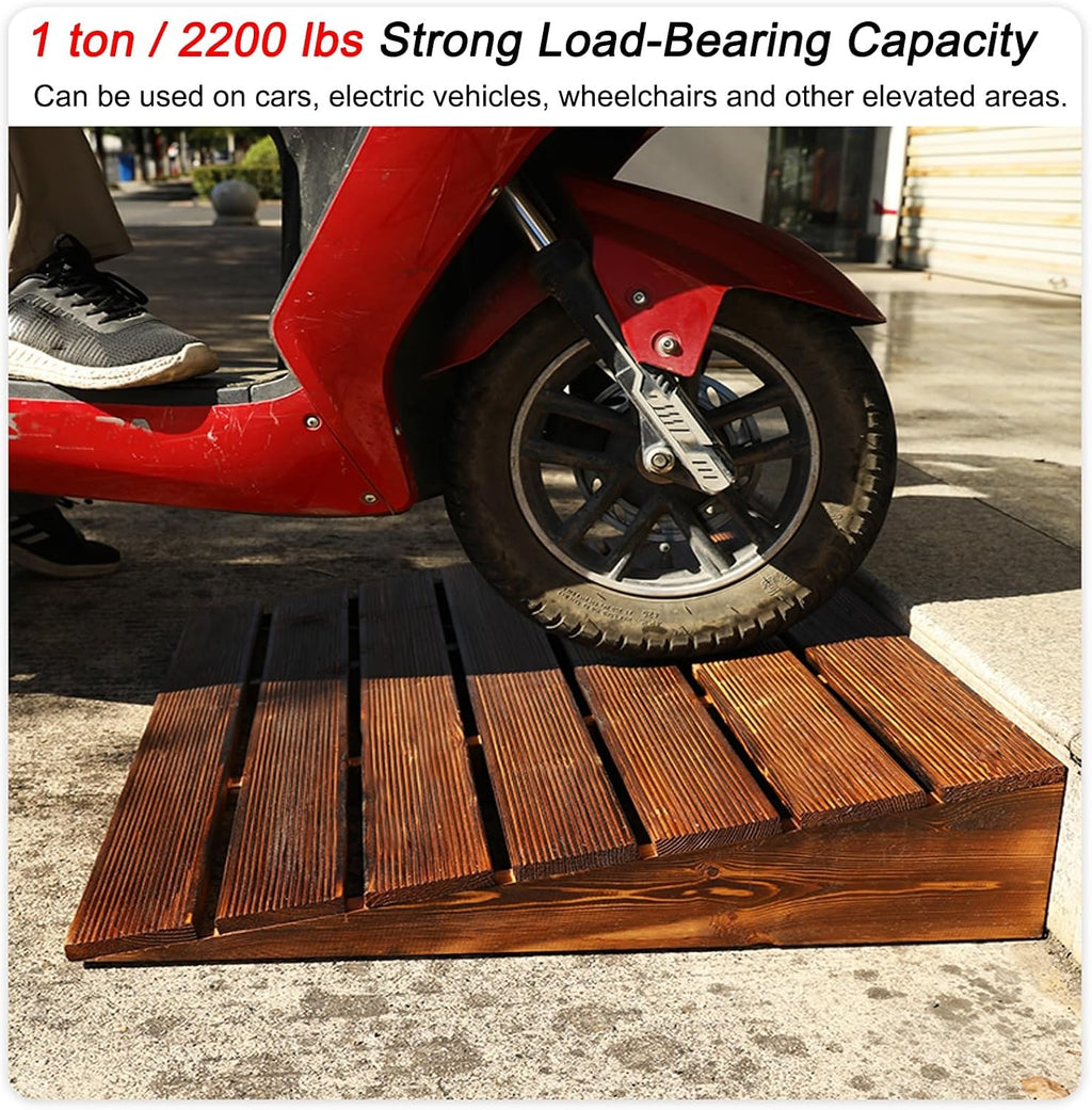 Solid Wood Curb Ramp, 3' to 10' Rise Height Heavy-Duty 2200 Lbs Capacity Wheelchair Ramp, Threshold Ramps, for Cars, Wheelchairs, Bikes, Motorcycles(Black,50 * 50 * 10cm/20 * 20 * 4in)