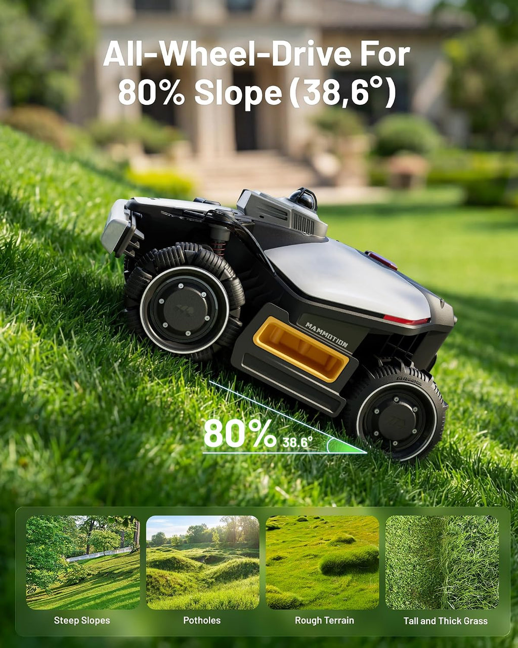 (2026 Upgrade) Mammotion LUBA mini 2 AWD 1500H Robot Lawn Mower, for 0.37 Acres, 360° LiDAR+Dual-Camera AI Vision, 80% Slope, DropMow, 20 Multi-Zone Management, Cutting Height 2.2'-4.0'