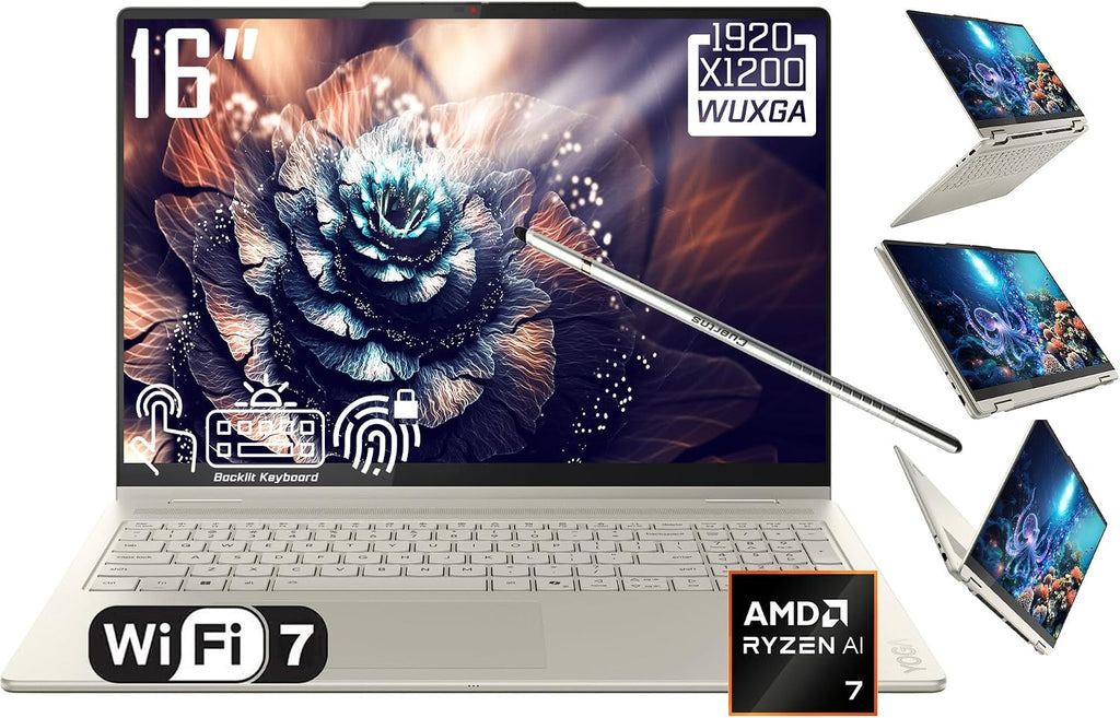 Lenovo Yoga 7 2-in-1 Laptop, 16' 2K LCD Touchscreen, AMD 8-Core Ryzen AI 7 350(>Intel i7-1355U), AI Copilot, 16GB LPDDR5X, 1TB SSD, WiFi 7, Backlit KB, Fingerprint, FHD Webcam, W/Stylus, Win 11 Home