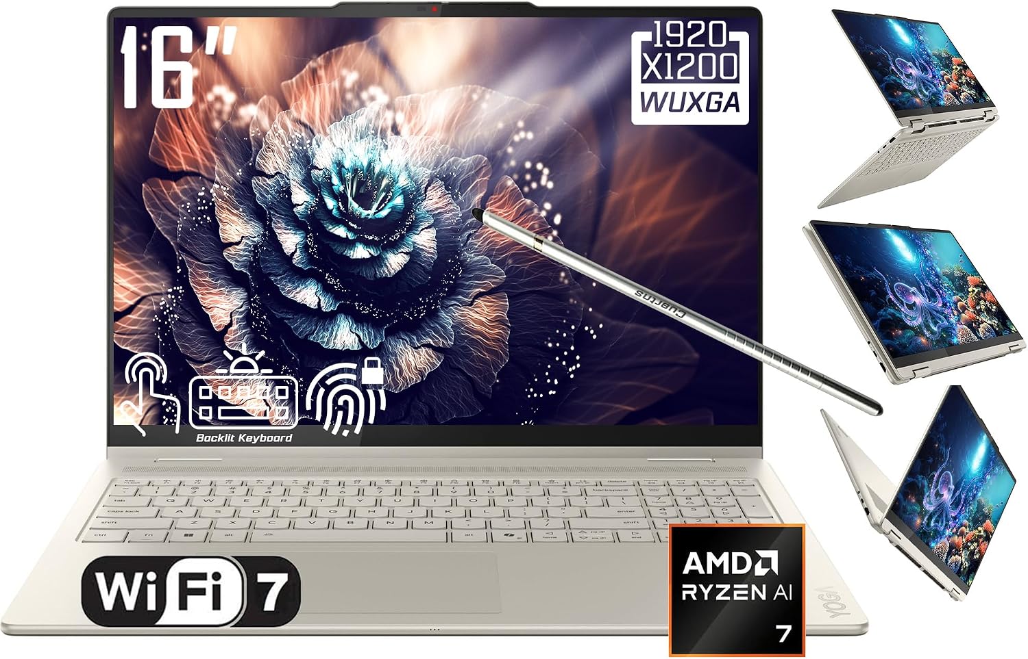 Lenovo Yoga 7 2-in-1 Laptop, 16' 2K LCD Touchscreen, AMD 8-Core Ryzen AI 7 350(>Intel i7-1355U), AI Copilot, 16GB LPDDR5X, 1TB SSD, WiFi 7, Backlit KB, Fingerprint, FHD Webcam, W/Stylus, Win 11 Home