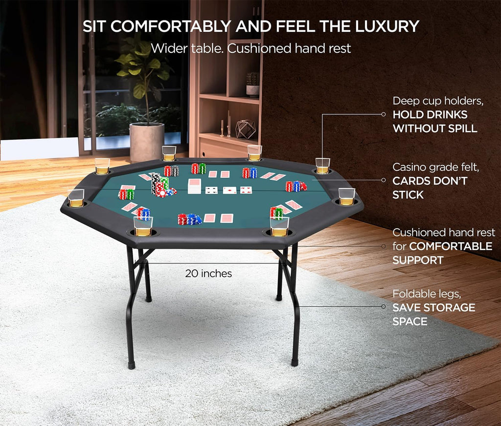 ZivPlay Poker Table Foldable Texas Holdem Poker Table Portable with Folding Legs for Card Game and Casino Gambling 8 Player Octagon (48)