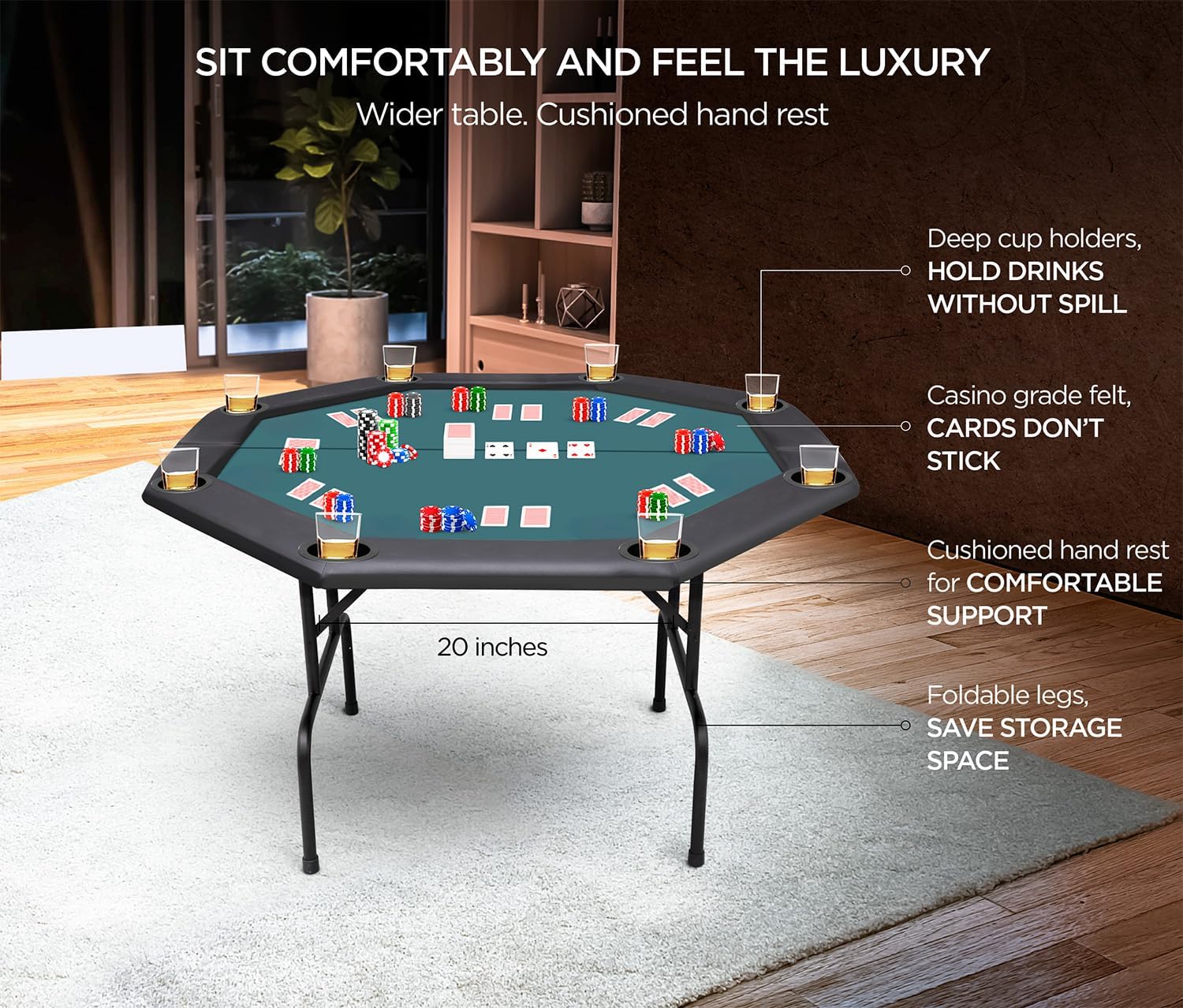 ZivPlay Poker Table Foldable Texas Holdem Poker Table Portable with Folding Legs for Card Game and Casino Gambling 8 Player Octagon (48)
