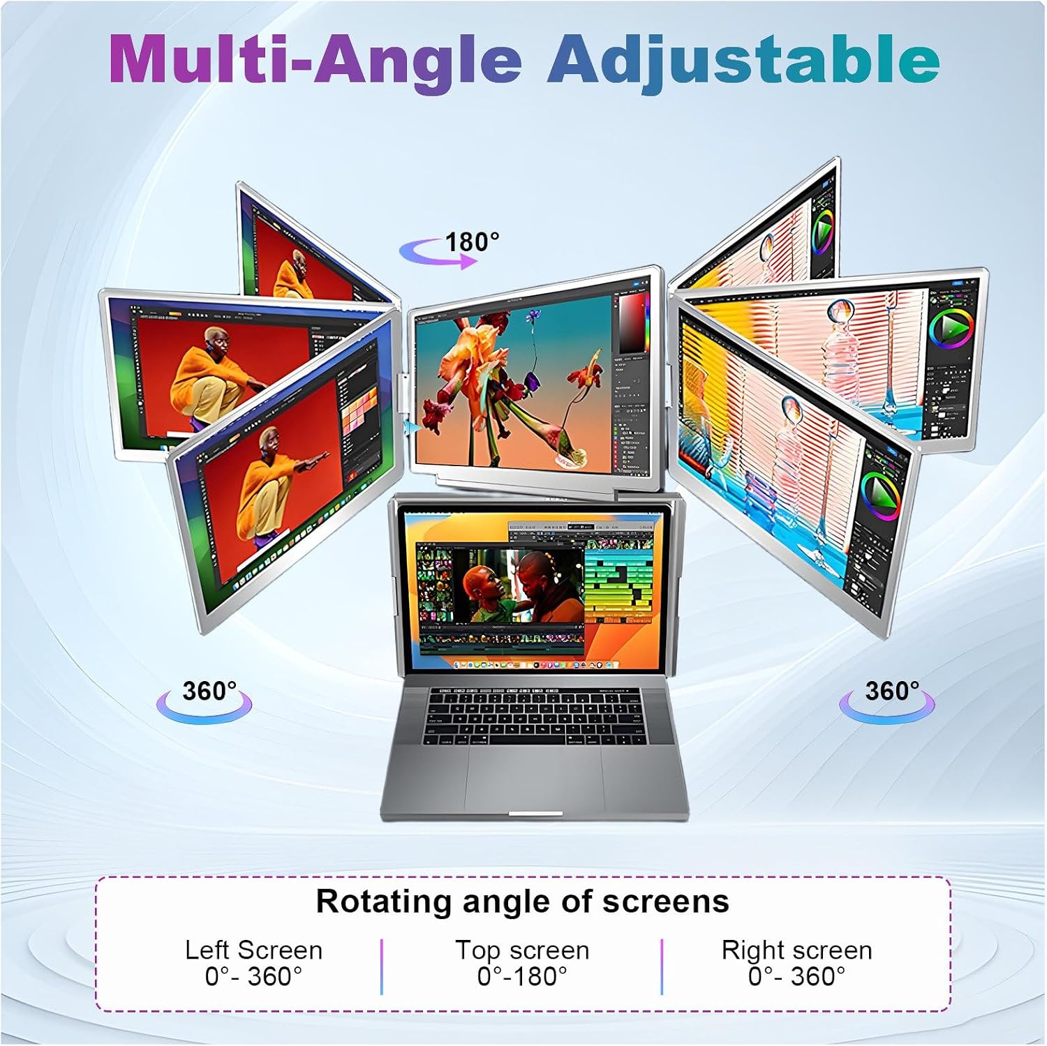 Laptop Screen Extender Monitor, 15.6' Triple Monitor FHD 1080P HDMI/Type-C Extended Monitor Just 1 Cable for 3 Screens for Laptops with 360° Rotation Compatible with Windows Mac Travel Work