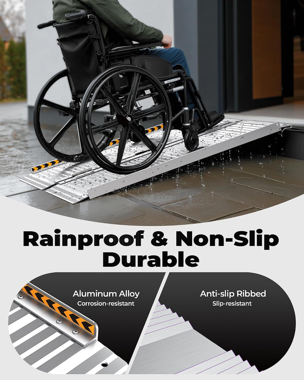 FACHNUO Portable Wheelchair Ramp 4FT, Non-Skid Aluminum Folding Threshold Ramp, Handicap Ramps for Wheelchairs for Home Steps/Doorways/Stairs/Curbs/, Scooter Ramp for Car, 800lbs Weight Capacity