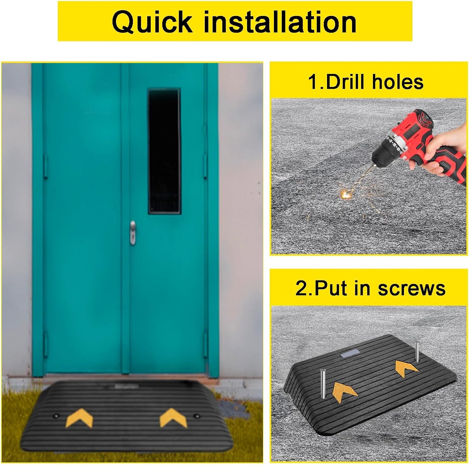 Rubber Threshold Ramps for Doorways 3' Rise Heavy Duty Shed Ramp Non-Slip Curb Ramp for Wheelchair Scooter Pets Car