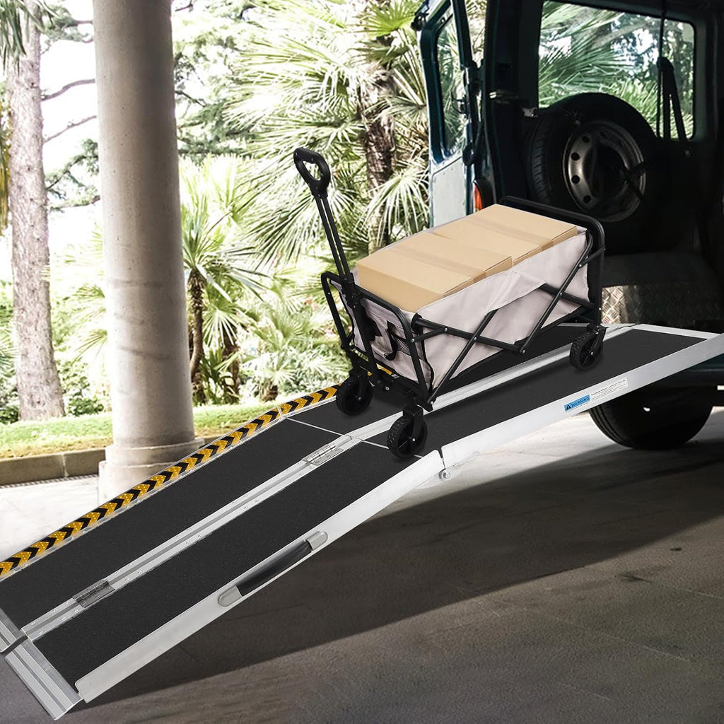 Portable Wheelchair Ramp 6FT, Non-Slip Aluminum Folding Handicap Ramp, Door Threshold Wheelchair Ramps Aluminum Ramp with Non-Skid Surface & Reflective Strips