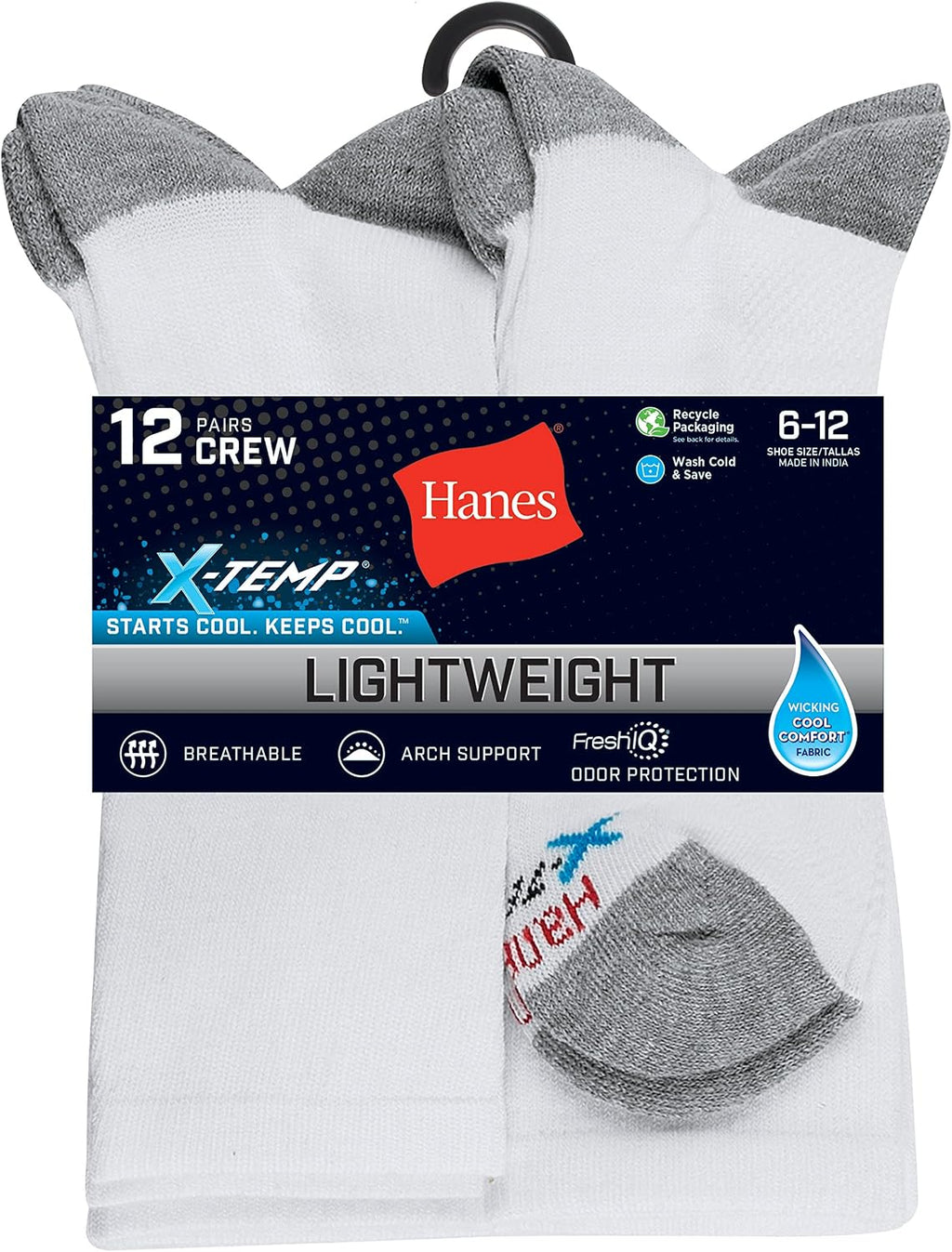 Hanes Men's Socks, Active Cool X-temp Lightweight Moisture-wicking Cushioned Ankle, Crew and No Show, 12 and 14 Pair Packs