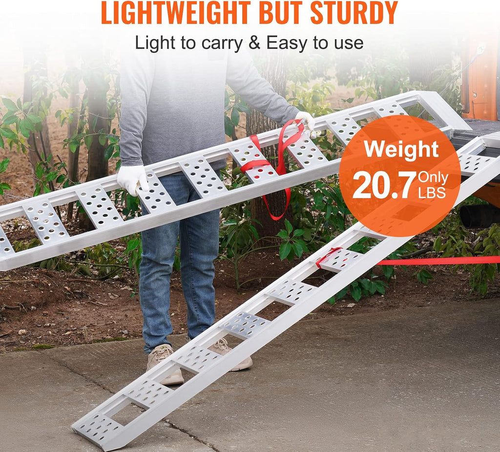 VEVOR Aluminum Ramps, 1250lbs, Straight Ramp with Treads and Load Straps, Portable Loading Ramp for Motorcycles, ATVs, Trucks, Lawn Mower, Dirt Bike, Garden Tractor, 78' L x 12' W, 2Pcs