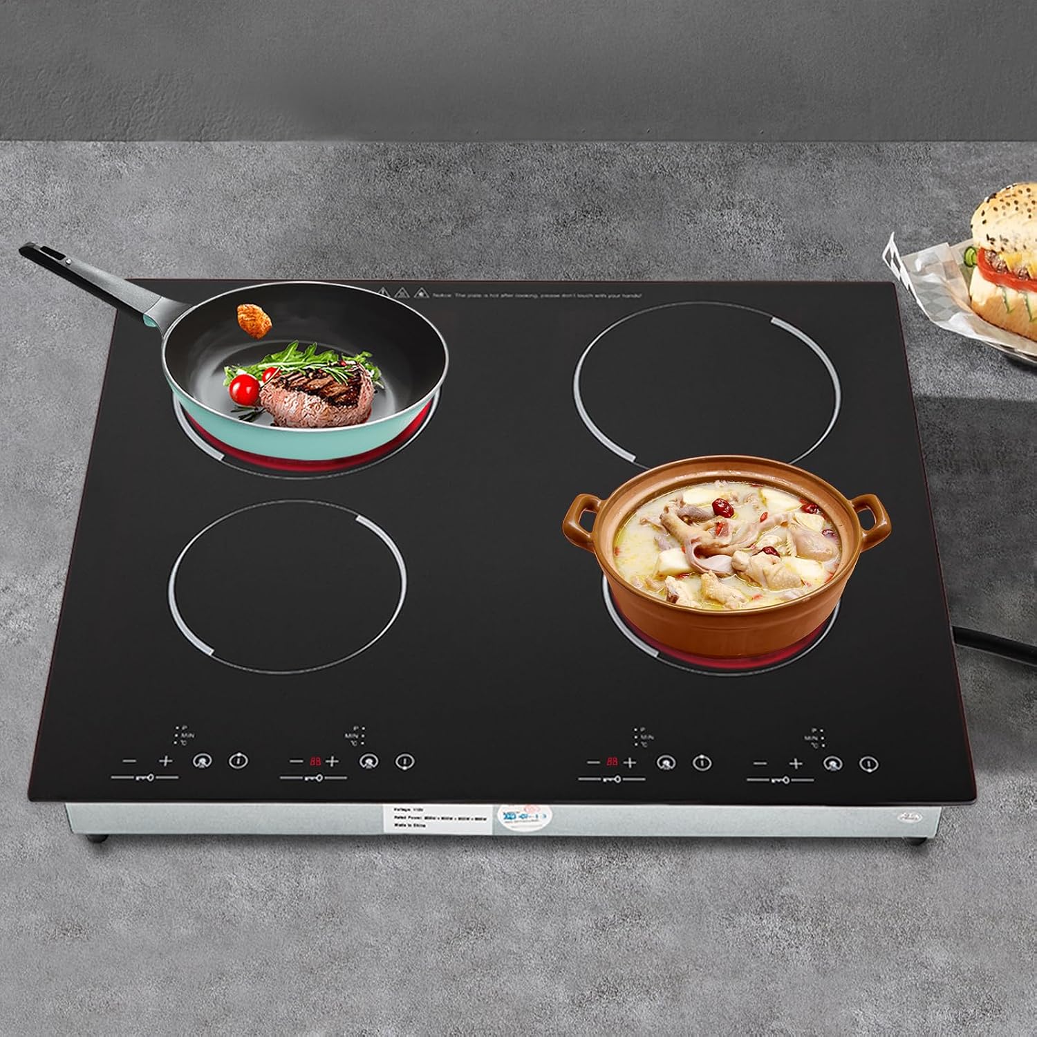 110v Electric Stove Top Burner, Rv Ceramic Cooktop, Sensor Touch Control With Safety Lock, Timer ＆ 9 Heating Levels, Black (4 Burner, 900W+600W+900W+600W)