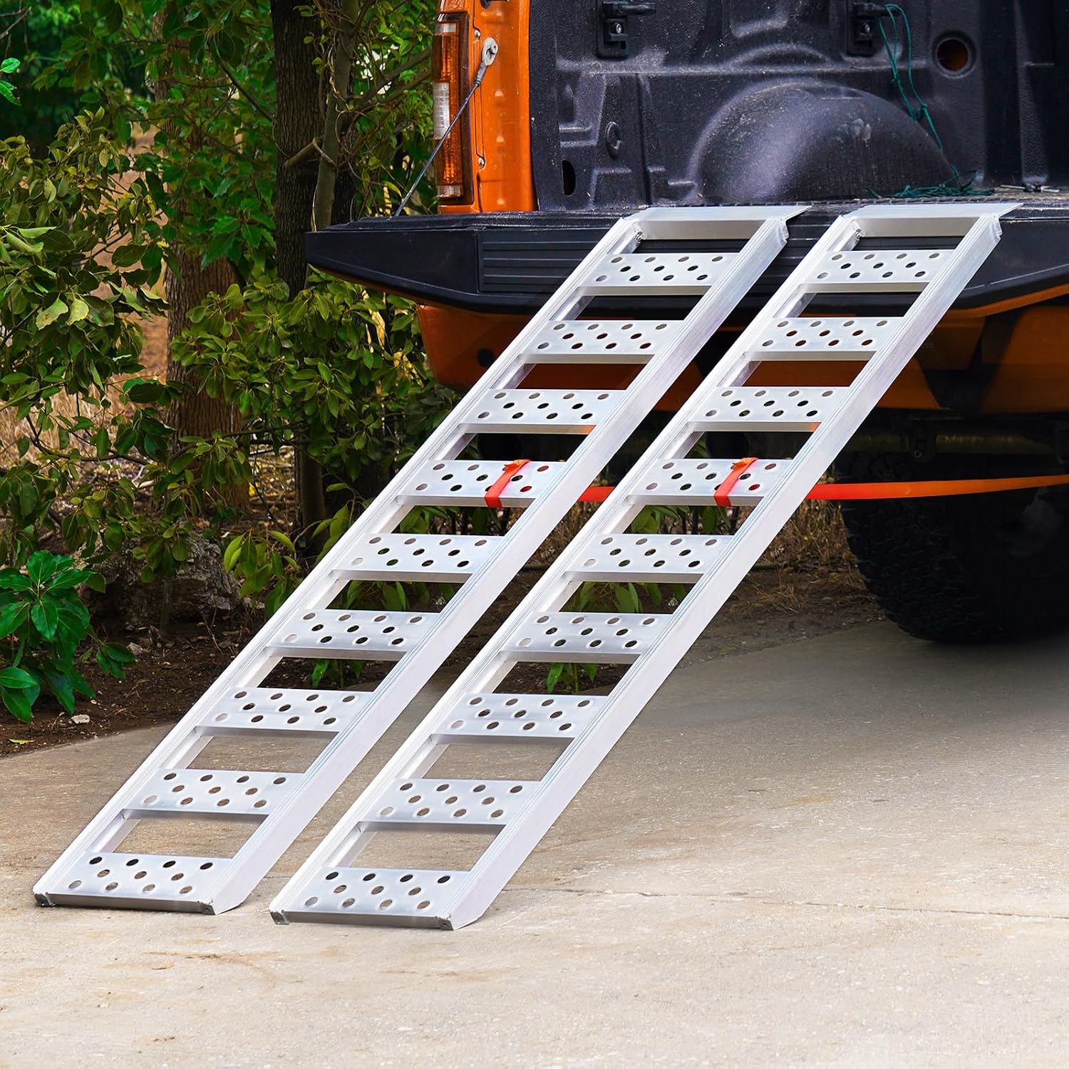 VEVOR Aluminum Ramps, 1250lbs, Straight Ramp with Treads and Load Straps, Portable Loading Ramp for Motorcycles, ATVs, Trucks, Lawn Mower, Dirt Bike, Garden Tractor, 78' L x 12' W, 2Pcs