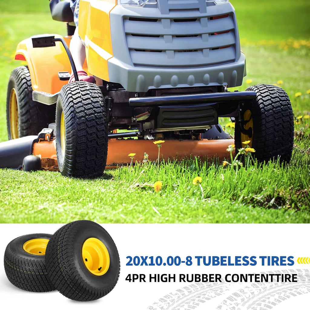 GICOOL 20x10.00-8 Lawn Mower Tire and Wheel, 3/4' Borehole, and 3/16' Keyway, 3.5' Offset Hub, 4 Ply Tubeless Tire, Replacement 20x10-8nhs Riding Lawn Mower and Tractor Rear Tire and Wheel Assemblies
