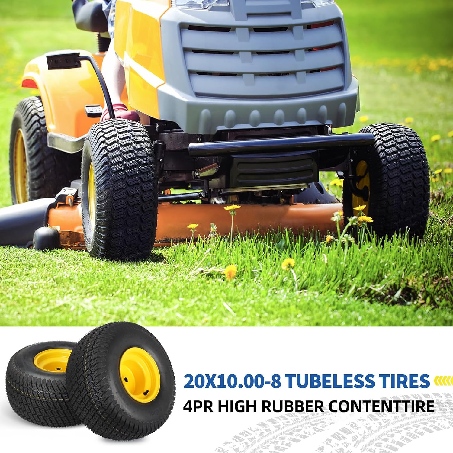 GICOOL 20x10.00-8 Lawn Mower Tire and Wheel, 3/4' Borehole, and 3/16' Keyway, 3.5' Offset Hub, 4 Ply Tubeless Tire, Replacement 20x10-8nhs Riding Lawn Mower and Tractor Rear Tire and Wheel Assemblies