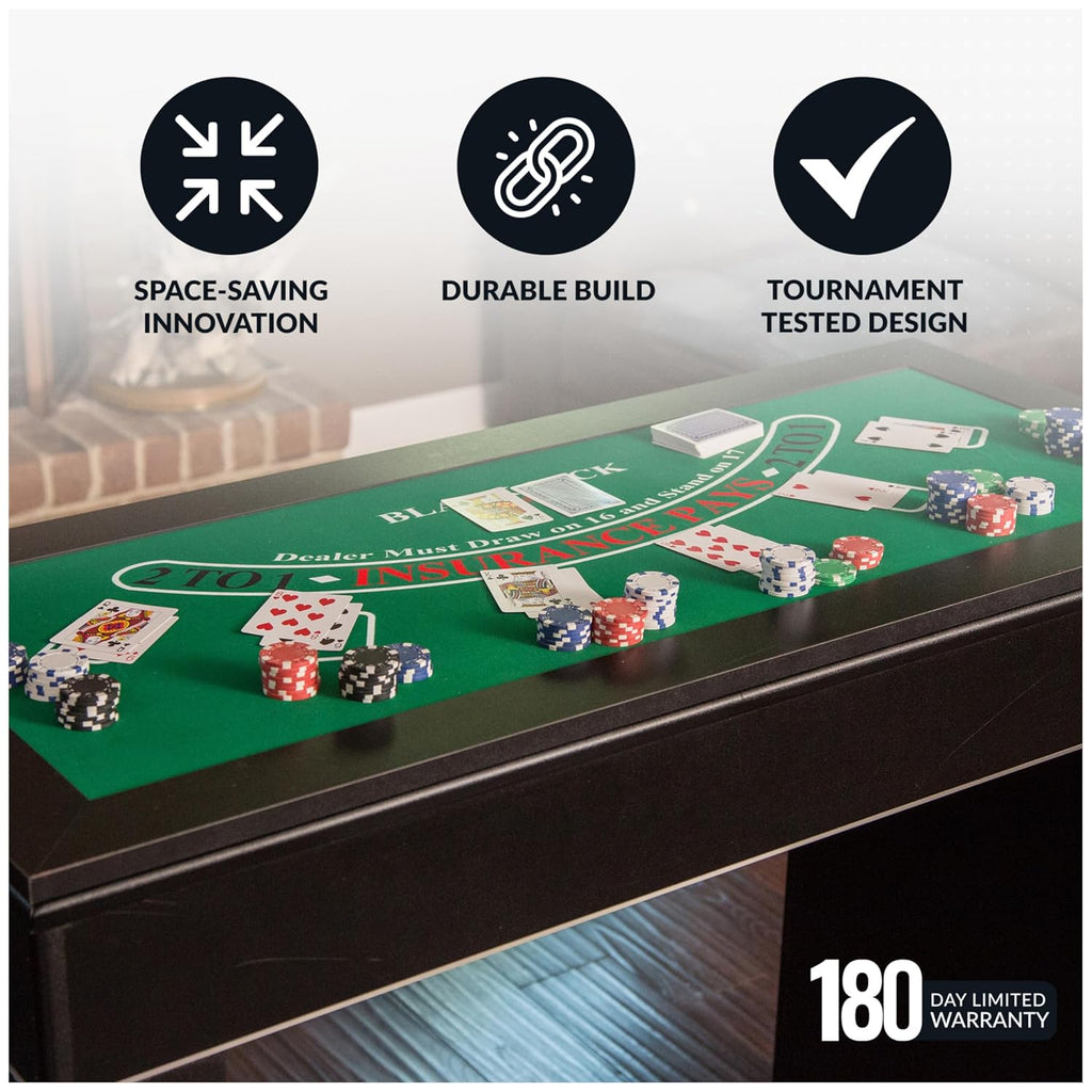 Hathaway Classic Monte Carlo 4 in 1 Casino Game Table - Includes Craps Table, Roulette Table Top, Blackjack Table Top Which Can Be Used as Poker Table Top, Bar Table Top, & Complete Game Accessories
