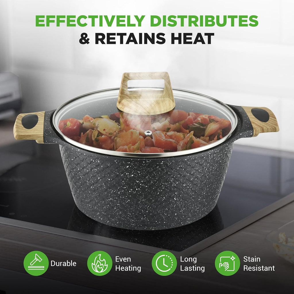 NutriChef 22-Piece Black Marble Non-Stick Cookware and Bakeware Set - Professional Home Kitchen Collection with Multi-Sized Pots, Pans, and Heat-Resistant Tools