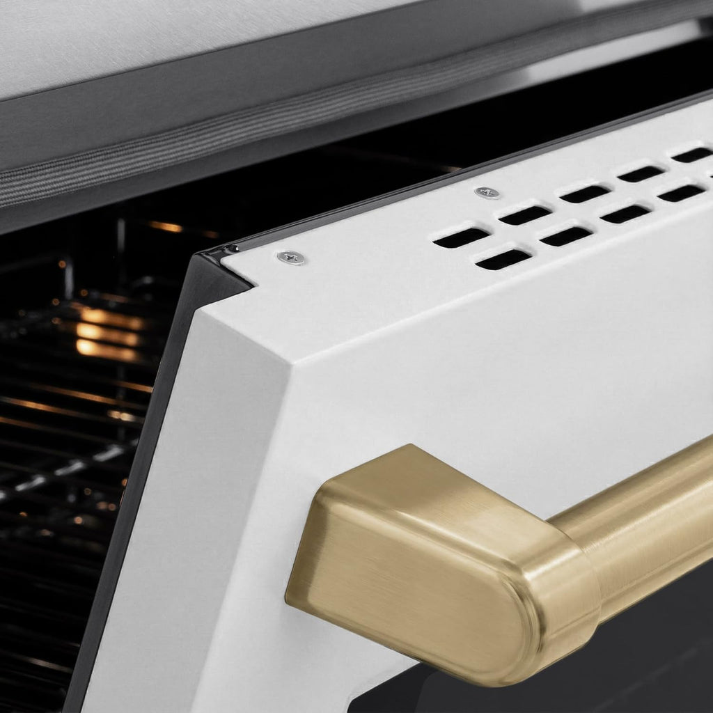 ZLINE Autograph Edition 30 in. 4.2 cu. ft. Paramount Induction Range with 4 Element Cooktop and Electric Convection Oven in Satin Stainless Steel with White Matte Door and Champagne Bronze Accents