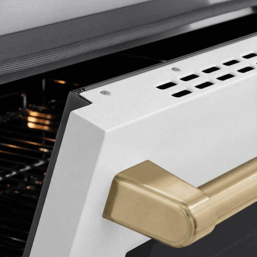 ZLINE Autograph Edition 30 in. 4.2 cu. ft. Paramount Induction Range with 4 Element Cooktop and Electric Convection Oven in Satin Stainless Steel with White Matte Door and Champagne Bronze Accents