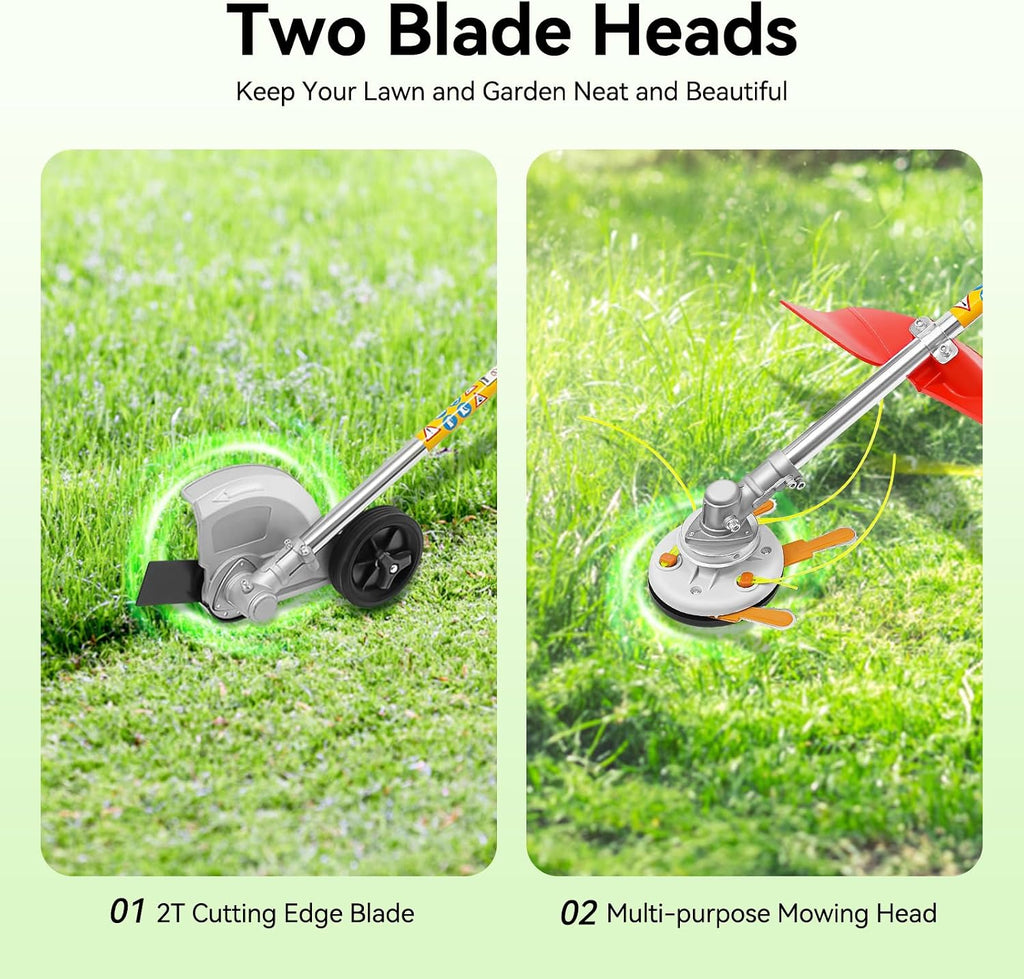 43cc Gas Weed Wacker, 2-Stroke String Trimmer/Edger Single Cylinder Air Cooled Engine with Heavy Duty Straight Shaft Lawn Mower Strings for Home Lawn Orchard Tea Garden Mowing