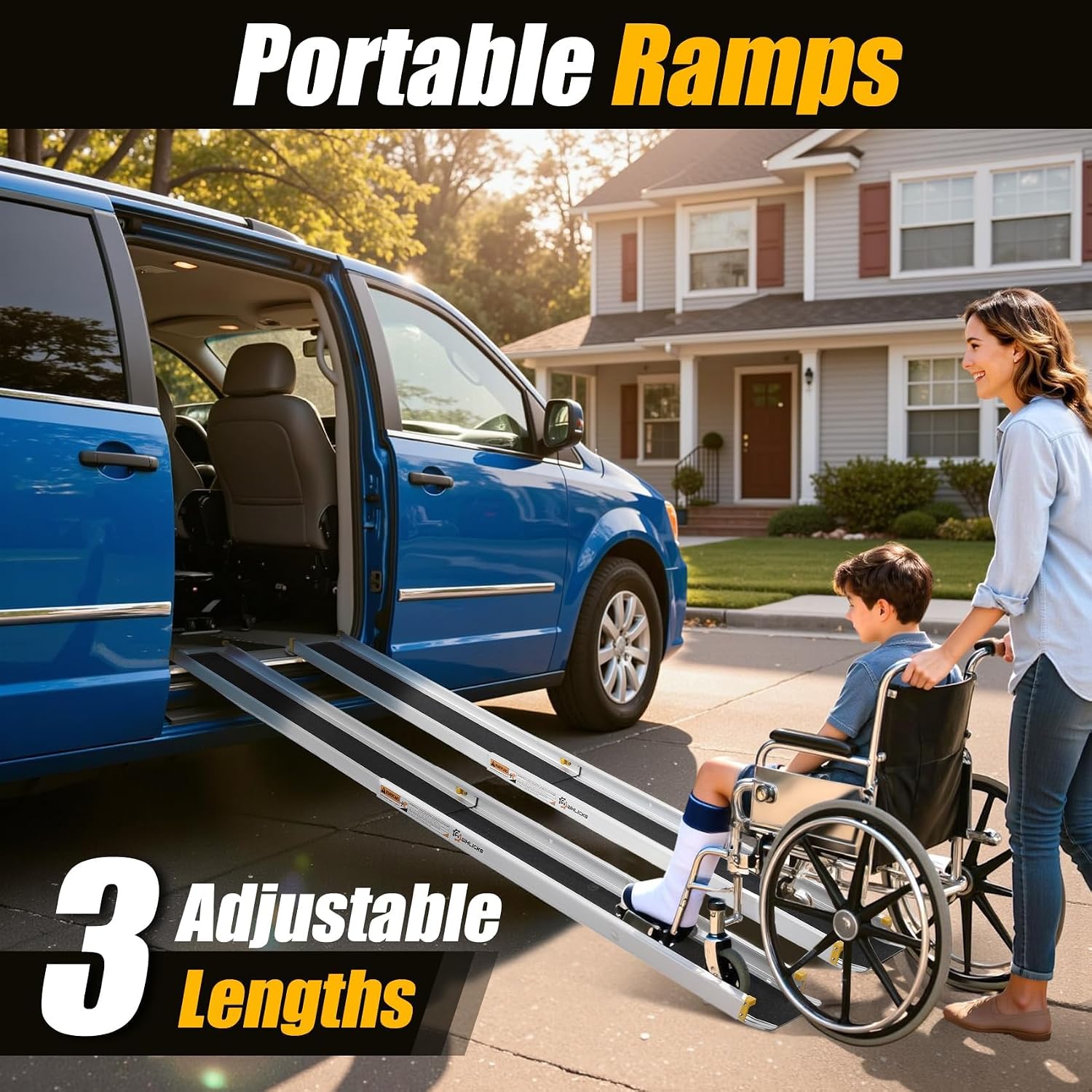 Wheelchair Ramp, Adjustable 3.5-6FT Portable Telescopic Ramps for Home Steps, Threshold, Stairs, Handicap, Doorways,600LBS Capacity with Storage Bag Aluminum Non-Skid(6FT)