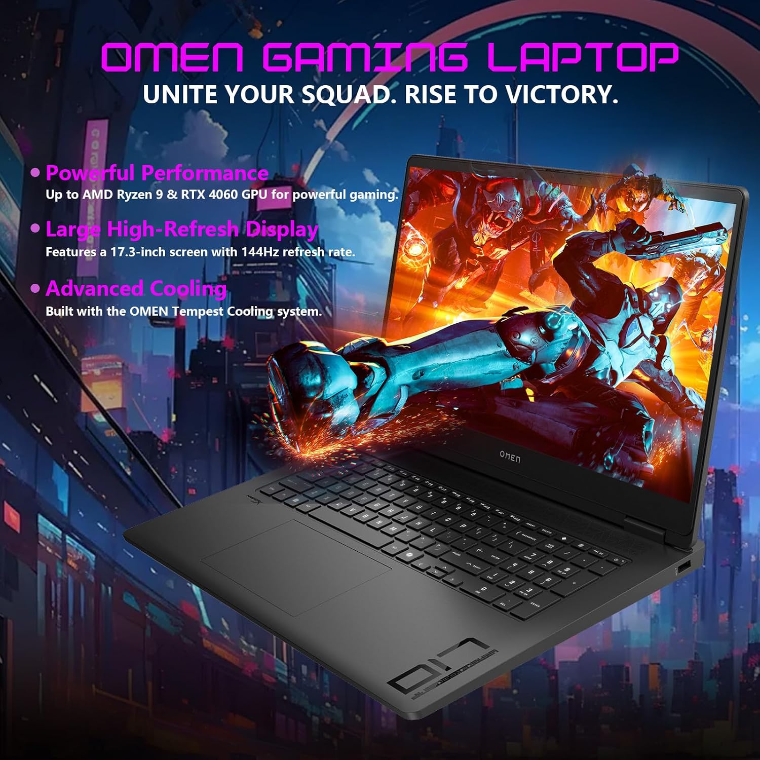 HP OMEN 17.3' RTX 5060 AI Gaming Laptop, FHD IPS 144Hz, AMD Ryzen AI 9 365(Beats Intel i9), NVIDIA RTX 5060, 32GB DDR5, 1TB SSD, RGB Backlit KB, Low Blue Light, Bundle with 512GB Portable SSD (Renewed