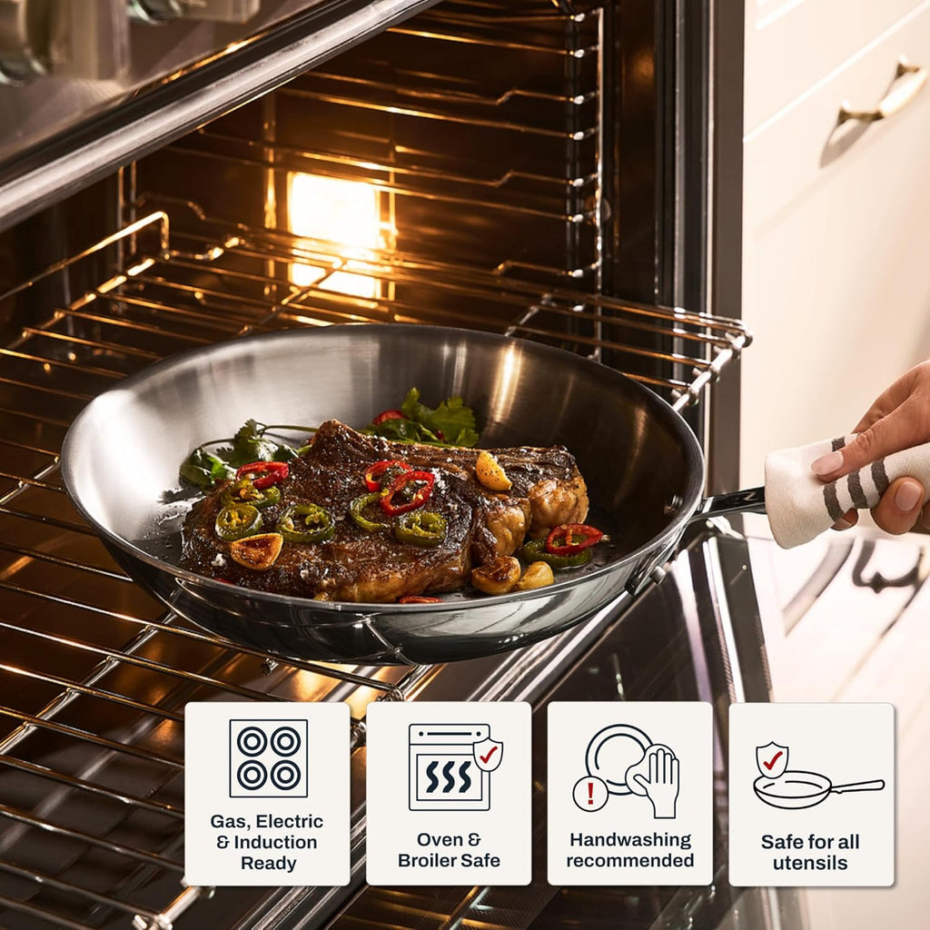 All-Clad D3® Stainless Steel 5 Piece Frypan Set- Made in USA- Includes 8', 10' and 12' Frying Pans With Lid - Professional Grade -Oven Safe & Induction Compatible